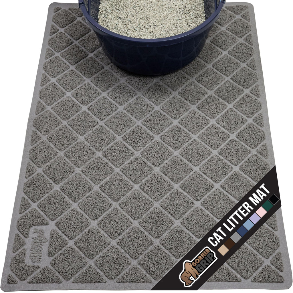 GORILLA GRIP Cat Litter Box Mat, Water Resistant, US Designed Kitty Litter Trapping Mats, Easy to Clean, Scatter Control, Less Mess and Clean Floors, Kitten Supplies for Indoor Cats, 24x17 Grey