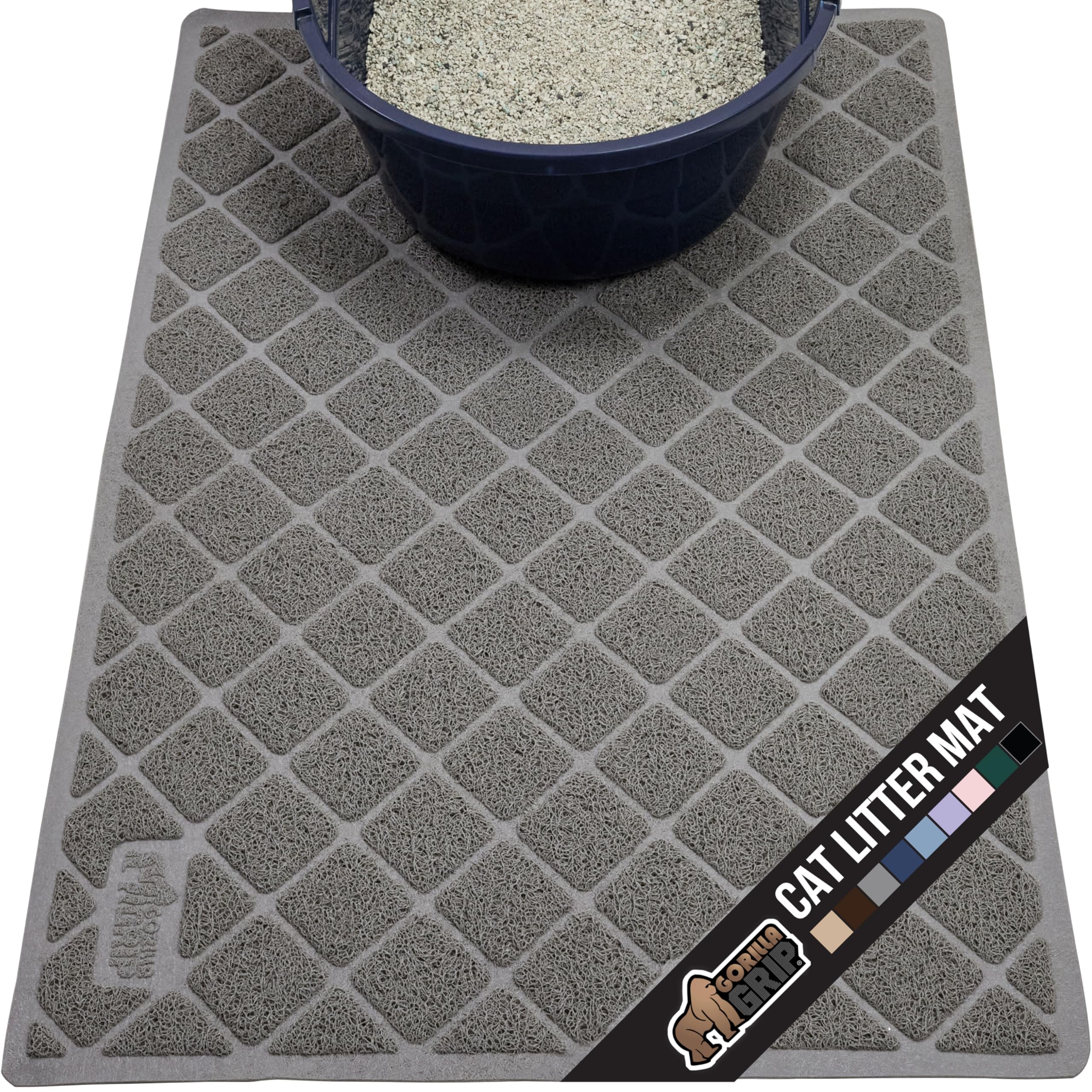 GORILLA GRIP Cat Litter Box Mat, Water Resistant, US Designed Kitty Litter Trapping Mats, Easy to Clean, Scatter Control, Less Mess and Clean Floors, Kitten Supplies for Indoor Cats, 24x17 Grey