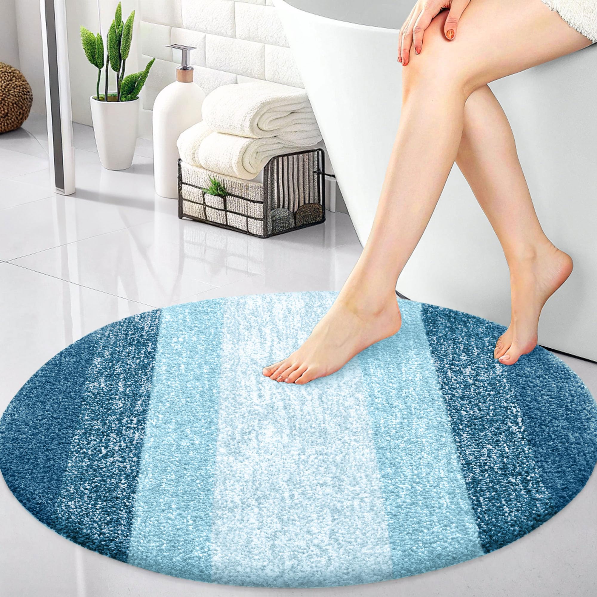 OLANLY 30-inch Round Bathroom Rugs, Extra Soft and Absorbent Microfiber Bath Rugs, Quick Dry Machine Washable Bath Mats for Bathroom Floor, Tub and Shower, Home Decor Accessories, Grey