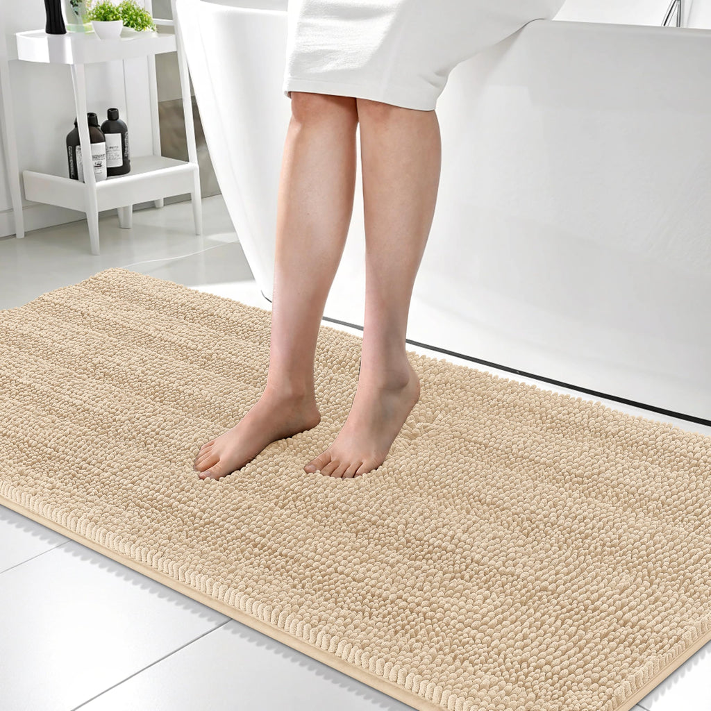 OLANLY Thick Bathroom Rugs 30x20, Extra Soft Absorbent Chenille Striped Bath Rugs, Rubber Backing, Machine Wash Dry, Bath Mats for Bathroom Floor, Tub and Shower, Home Decor Accessories, Grey