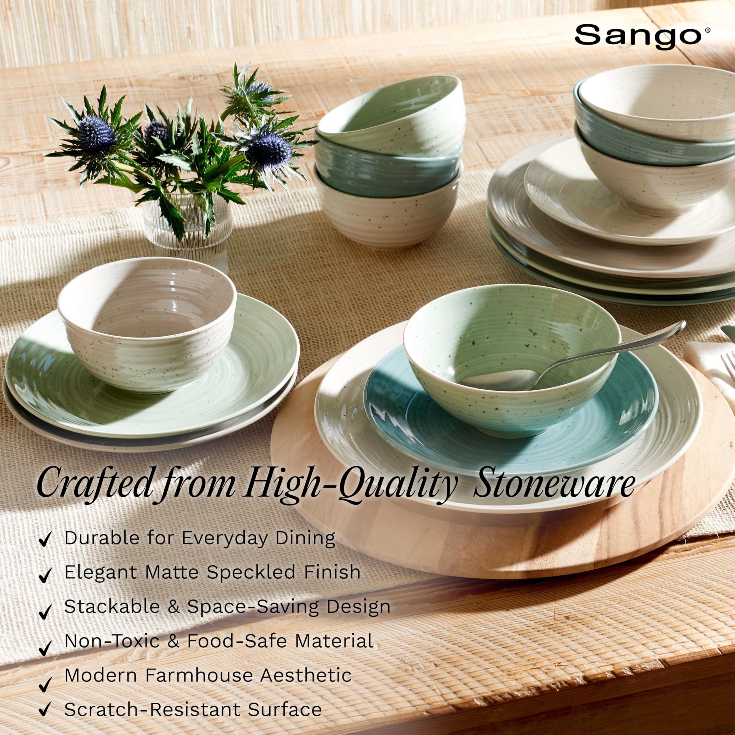 Sango Siterra Painter's Palette 16-Piece Stoneware Dinnerware Set - Service for 4, Ceramic Plates and Bowls Sets, Chip Resistant, Rustic Dishware, Microwave & Dishwasher Safe Kitchen Dishes