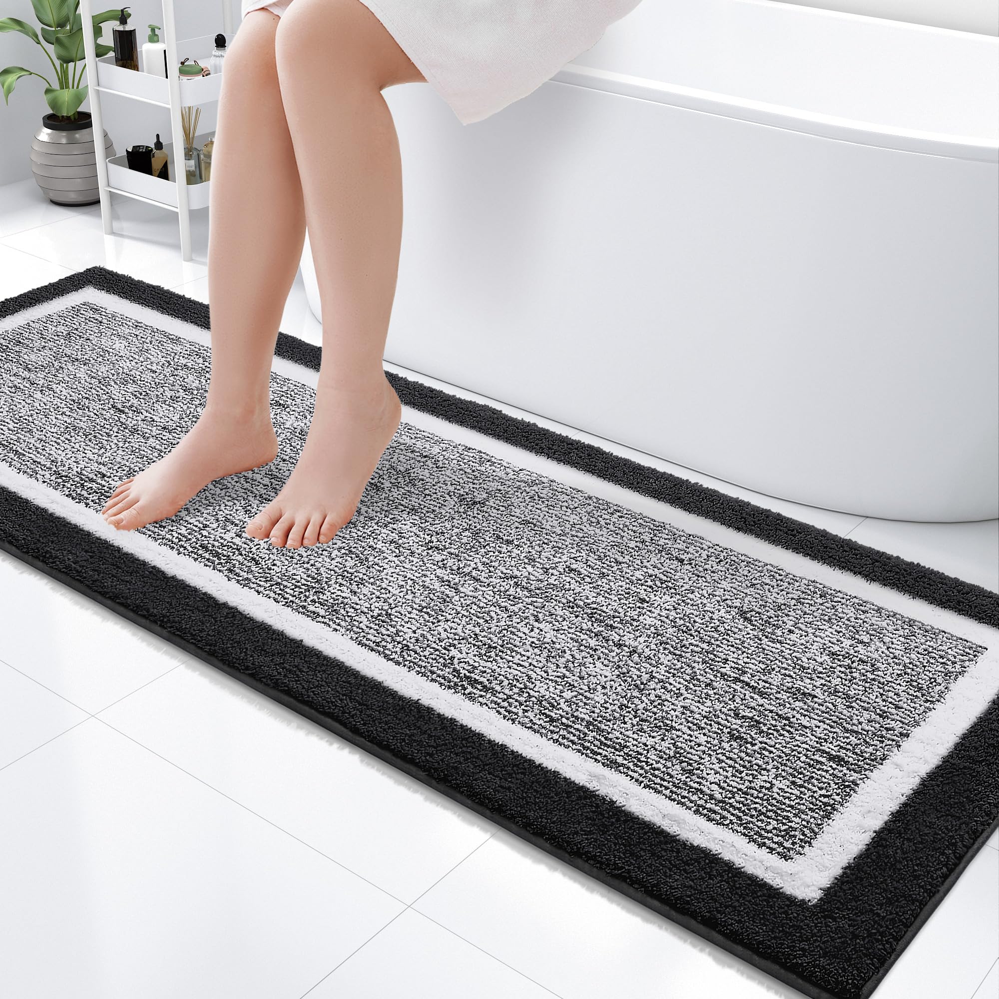 OLANLY Small Bathroom Rugs 24x16, Extra Soft and Absorbent Microfiber Bath Rugs, Non-Slip, Machine Washable, Quick Dry Shaggy Bath Carpet, Bath Mats for Bathroom Floor, Tub, Shower, Grey