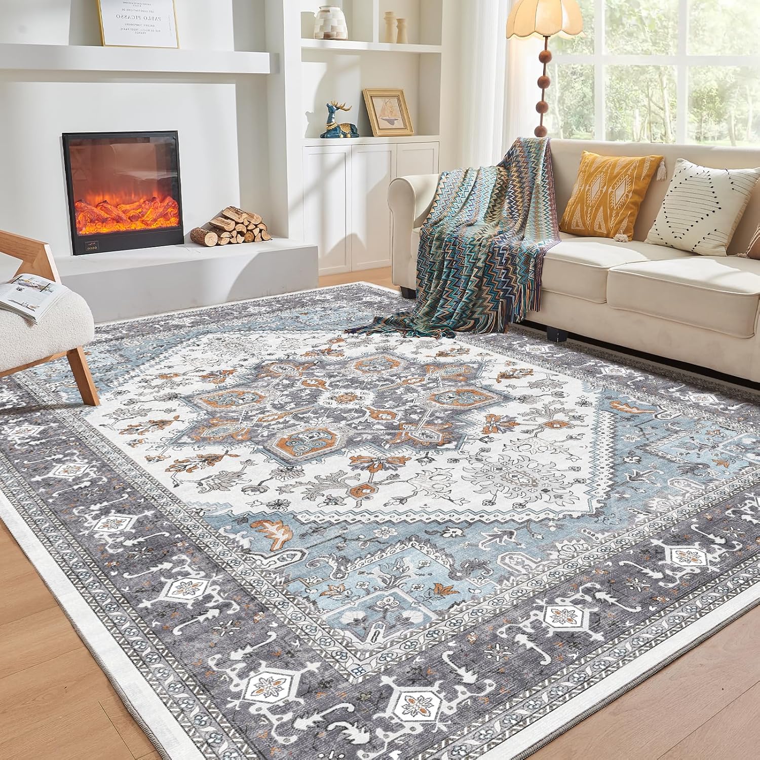 OPPODREAM Soft Area Rugs 5x7, 5x7 Washable Rug with Non Slip Backing, 5 x 7 Faux Cashmere Low-Pile Carpet, Brown