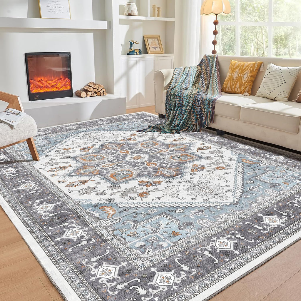 OPPODREAM Soft Area Rugs 5x7, 5x7 Washable Rug with Non Slip Backing, 5 x 7 Faux Cashmere Low-Pile Carpet, Brown