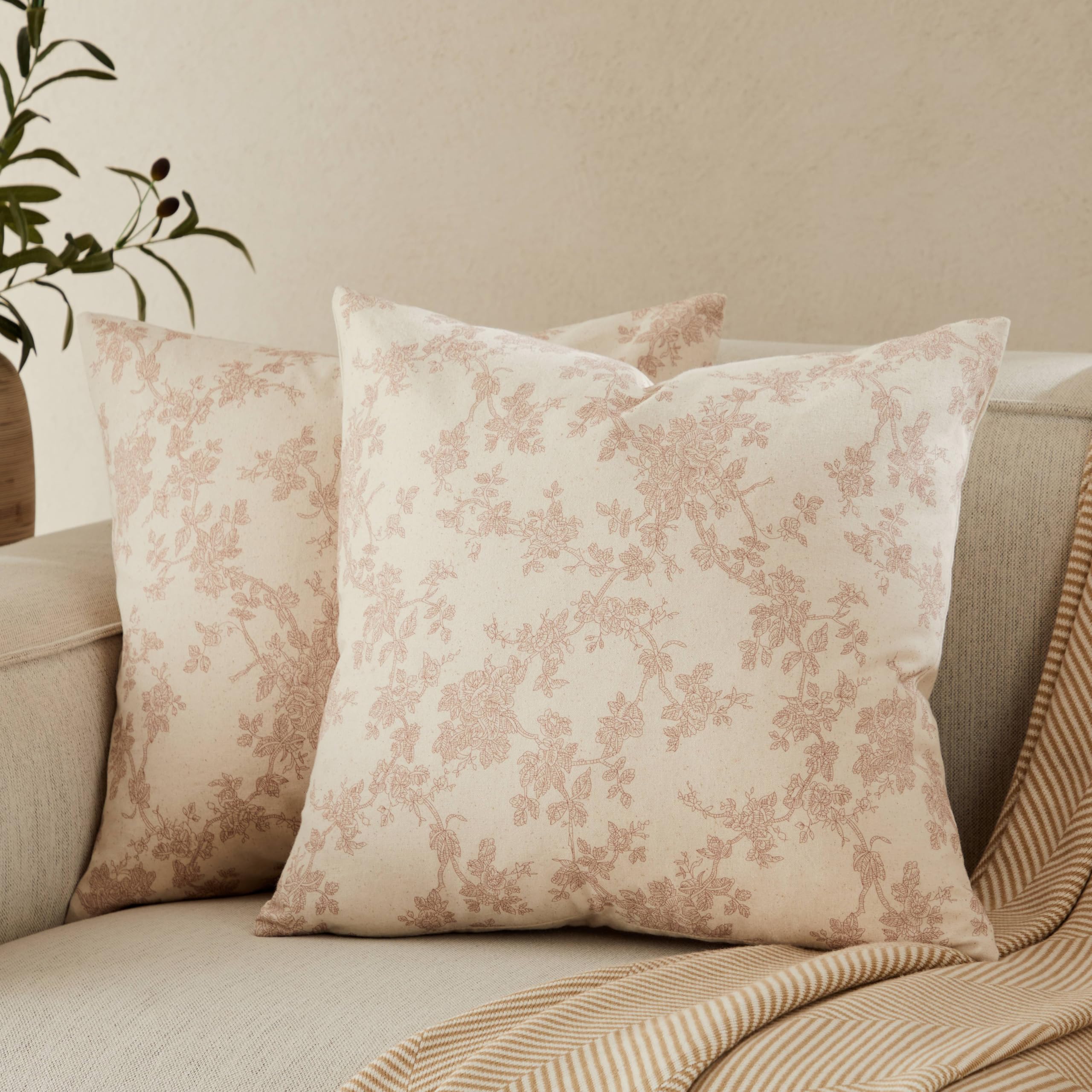 100% Cotton French Pastoral Throw Pillow Covers Set of 2, 18x18 Inch Blue Farmhouse Decorative Cushion Covers for Sofa Bed Living Room Home Decor