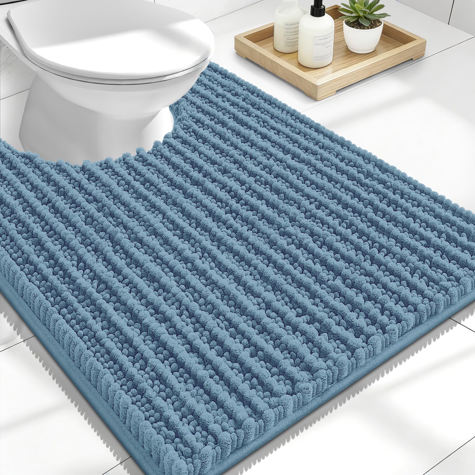 OLANLY Bathroom Rug Mat 30x20, Thick Soft and Absorbent Chenille Bath Mat, Non-Slip Rubber Backing, Machine Washable Quick Dry Bath Rugs for Tub Shower Floor, Home Decor Accessories, Grey