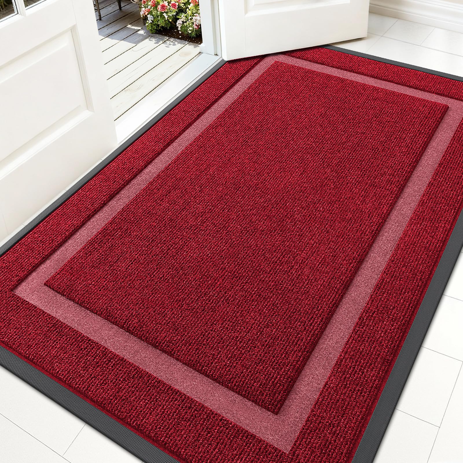 OLANLY Front Door Mat Indoor Outdoor Entrance, Waterproof All-Season, All-Weather Doormat, Sturdy Natural Rubber, Fade Resistant, Low Profile, Easy Clean Patio Porch Entryway Mat, 29.5x17, Black