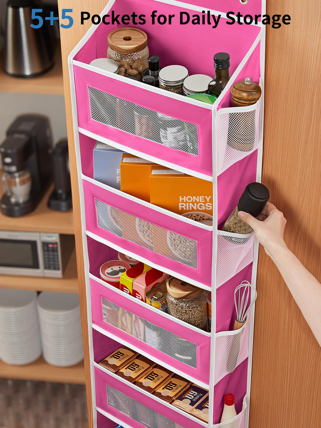 JARLINK Over The Door Organizer Storage, 5 Shelf Hanging Door Organizer with 5 Large Capacity Pockets, Anti Tilt 44 lb Load Behind Door Storage for Bedroom, Bathroom, Pantry, Nursery, (Grey)