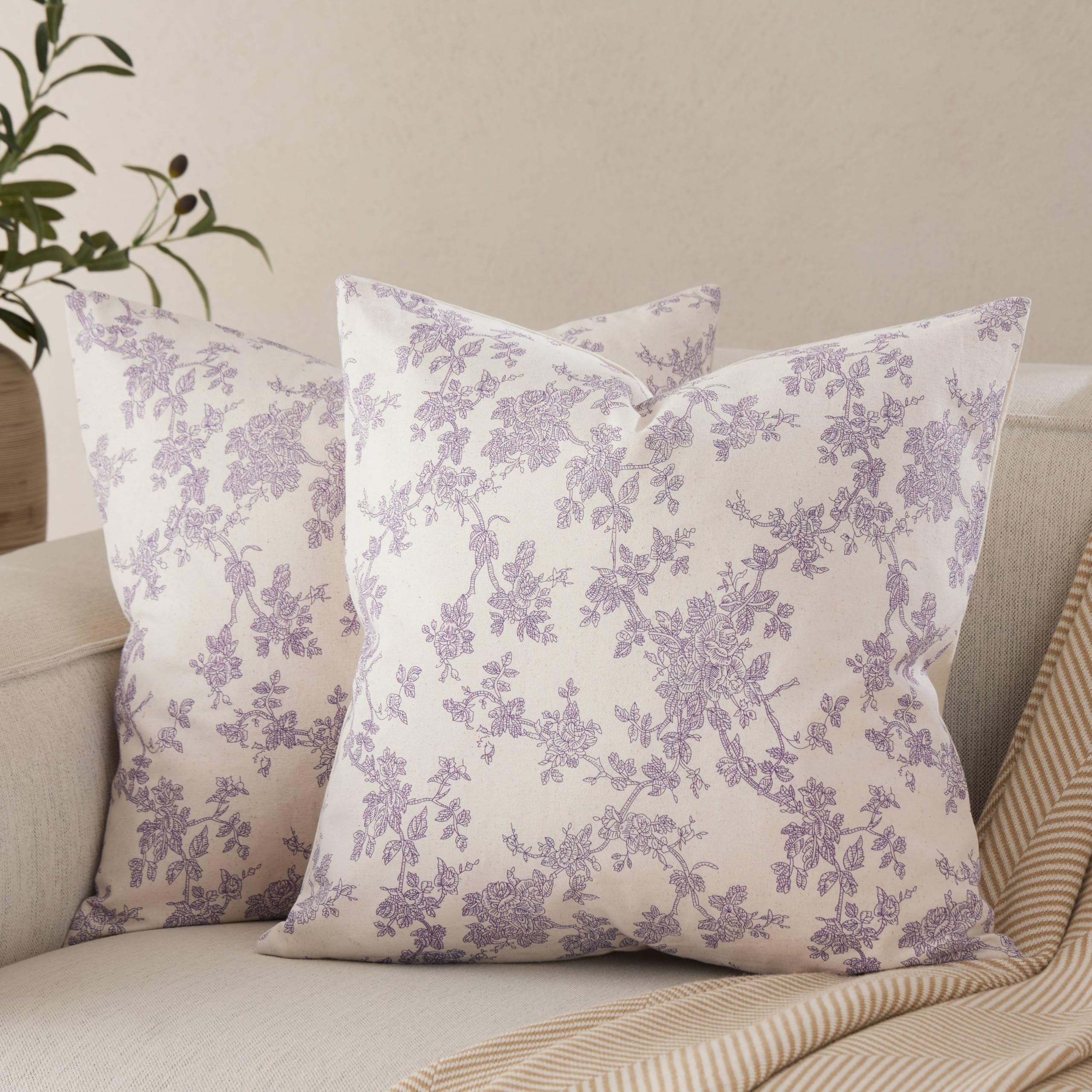 100% Cotton French Pastoral Throw Pillow Covers Set of 2, 18x18 Inch Blue Farmhouse Decorative Cushion Covers for Sofa Bed Living Room Home Decor