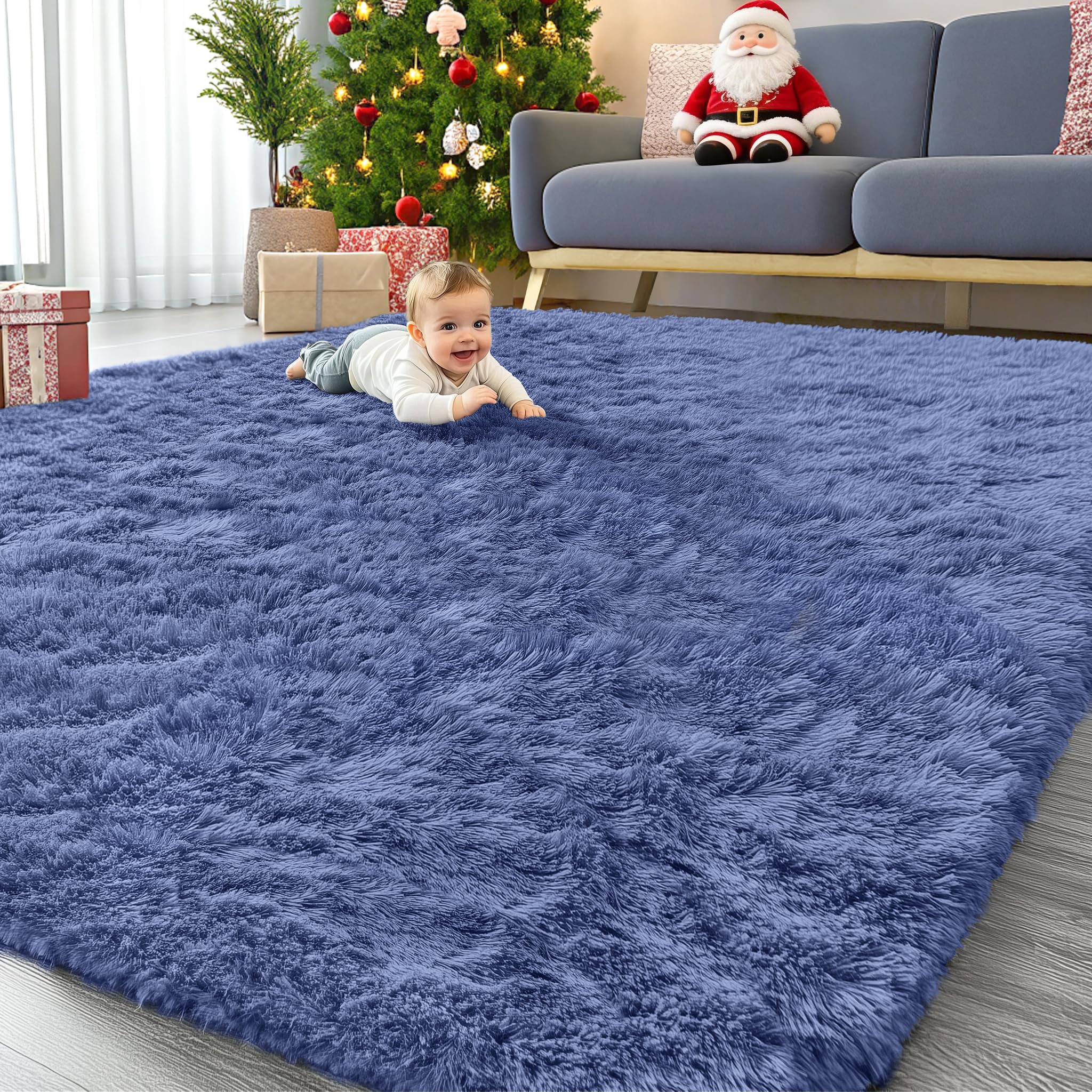 OLANLY Area Rugs for Living Room Bedroom, Machine Washable 4x5.9 ft Soft Fluffy Shaggy Bedside Rug, Indoor Floor Carpet for Kids Girls and Boys, Dorms, Nursery Rooms, Home Decor Aesthetic, Grey