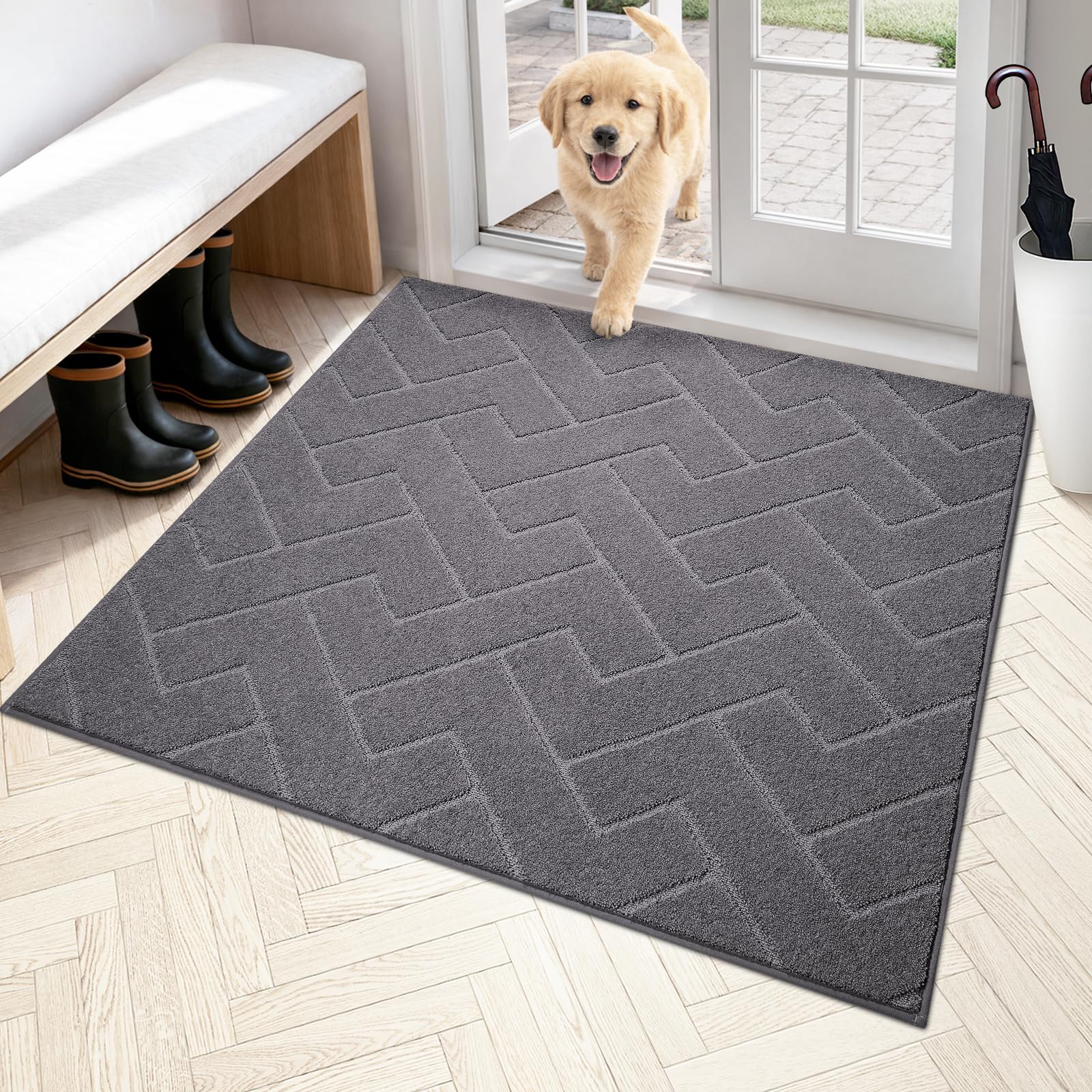 PURRUGS Dirt Trapping Door Mat 20" x 31.5", Non-Slip Machine Washable Entry Rug, Dog Doormat, Indoor Front Door Mat, Super Absorbent Entryway Rug for Muddy Shoes & Paws, Taupe