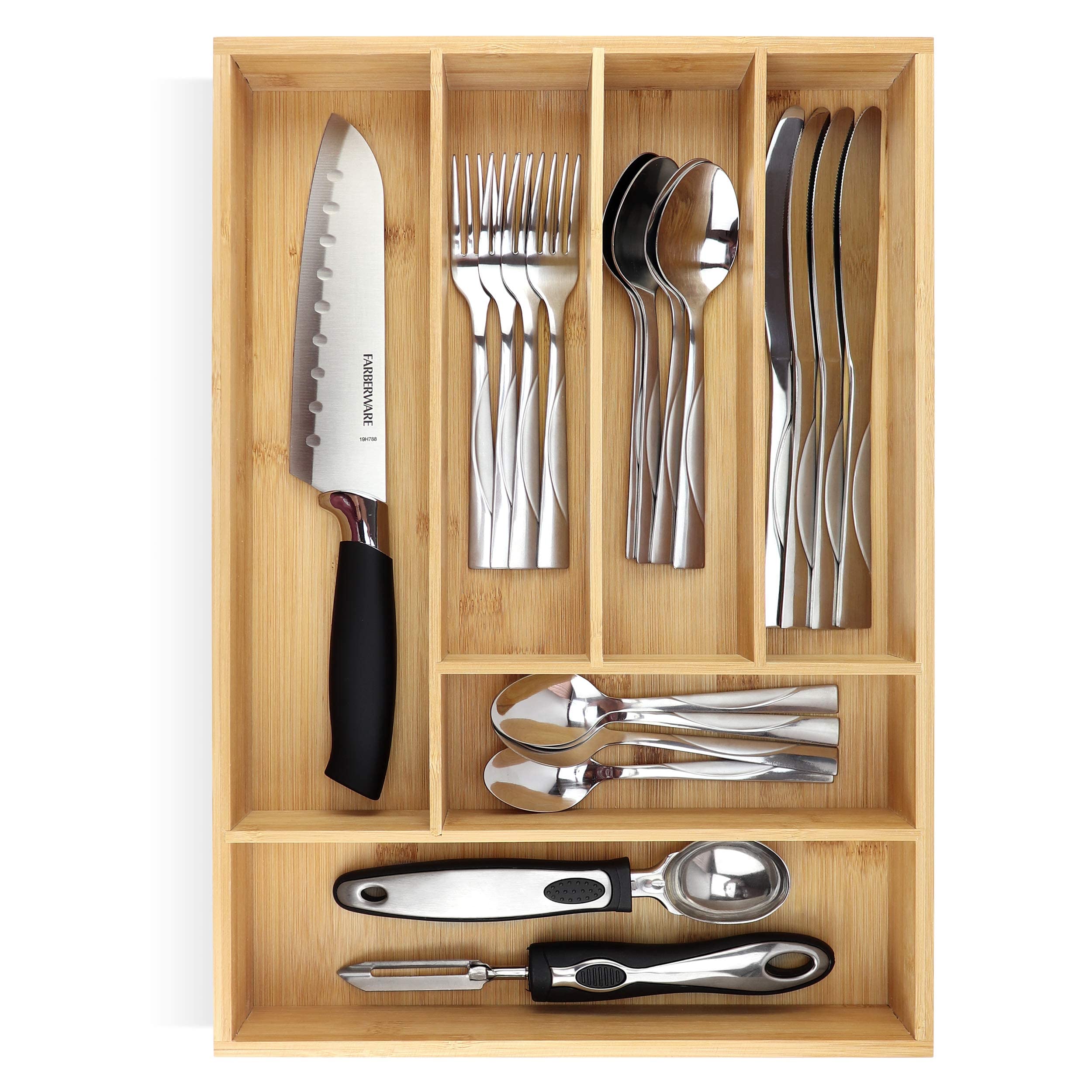 Silverware Organizer - Expandable Kitchen Drawer Organizer - Adjustable Kitchen Drawer Organizer for Utensils, Expandable to 22 Inches Wide, 10 Compartments, Silverware Tray for Drawer