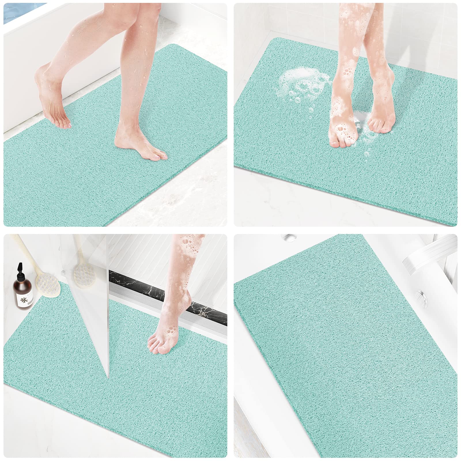 PVC Loofah Shower/Bathtub Mat Non-Slip, 24x16 inch, Soft Tub Mat with Drain, for Tub and Bathroom,Quick Drying,Grey