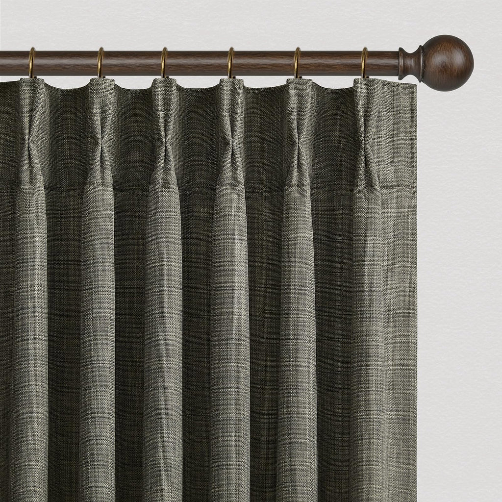 Pinch Pleated Linen Curtains 96 Inches Extra Long Olive Green Drapes, Thick Linen Light Filtering Memory Trained Pleat Curtain for Living Room and Bedroom Privacy 2 Panels Texture with Back Tab