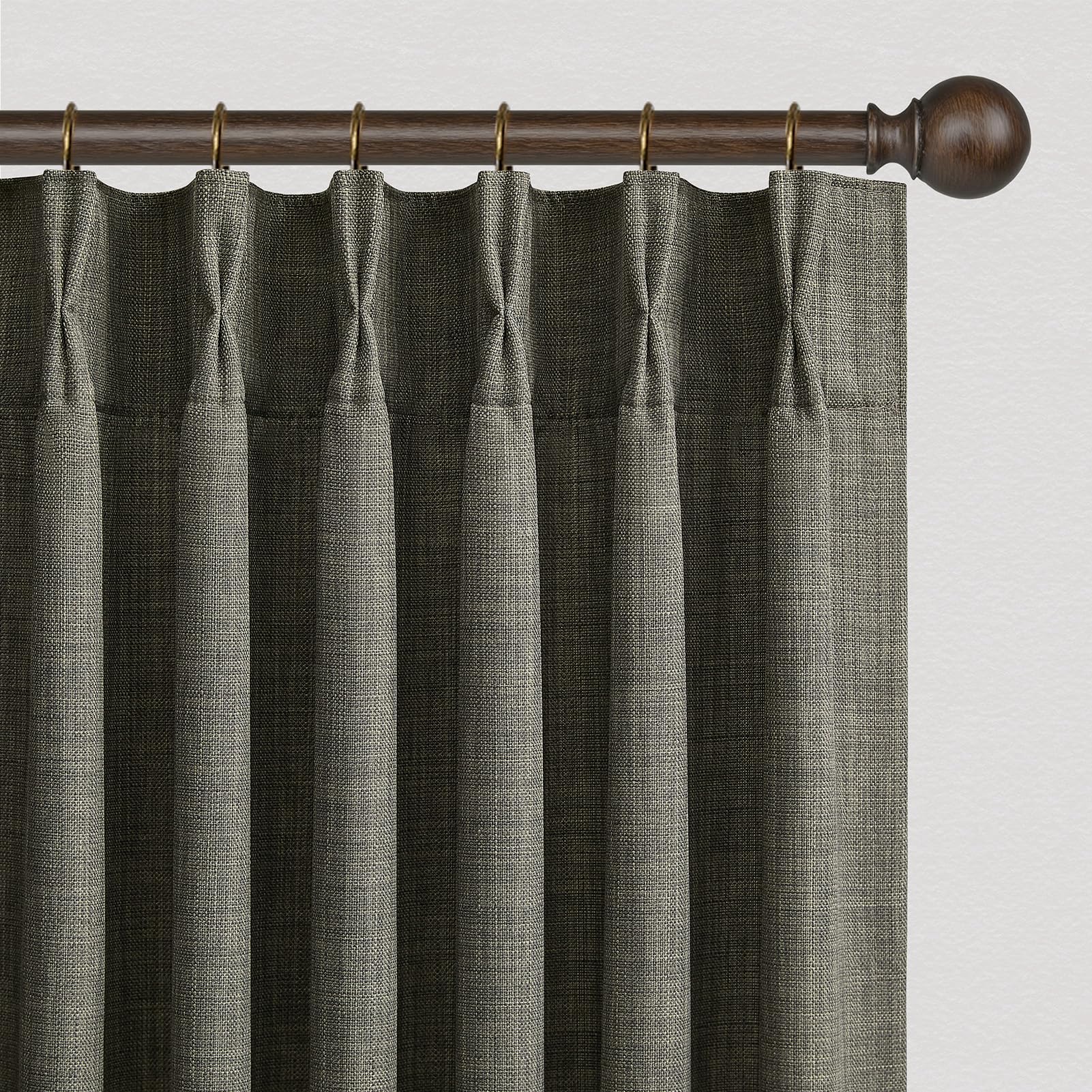 Pinch Pleated Linen Curtains 96 Inches Extra Long Olive Green Drapes, Thick Linen Light Filtering Memory Trained Pleat Curtain for Living Room and Bedroom Privacy 2 Panels Texture with Back Tab