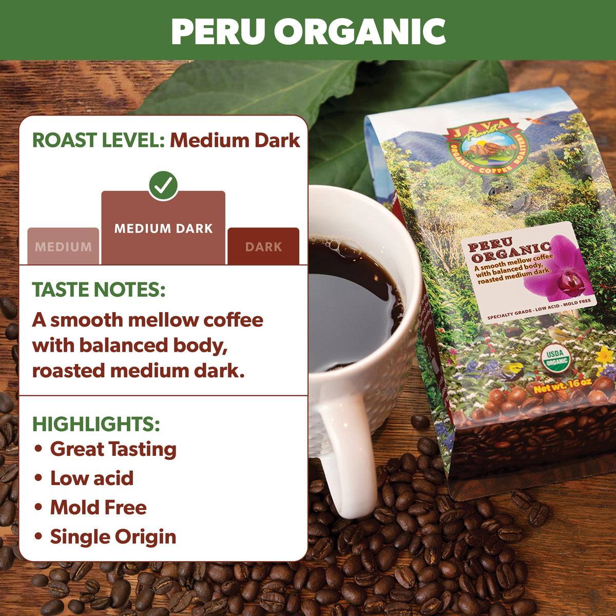 Java Planet Low Acid Organic Espresso Whole Bean Coffee 16oz