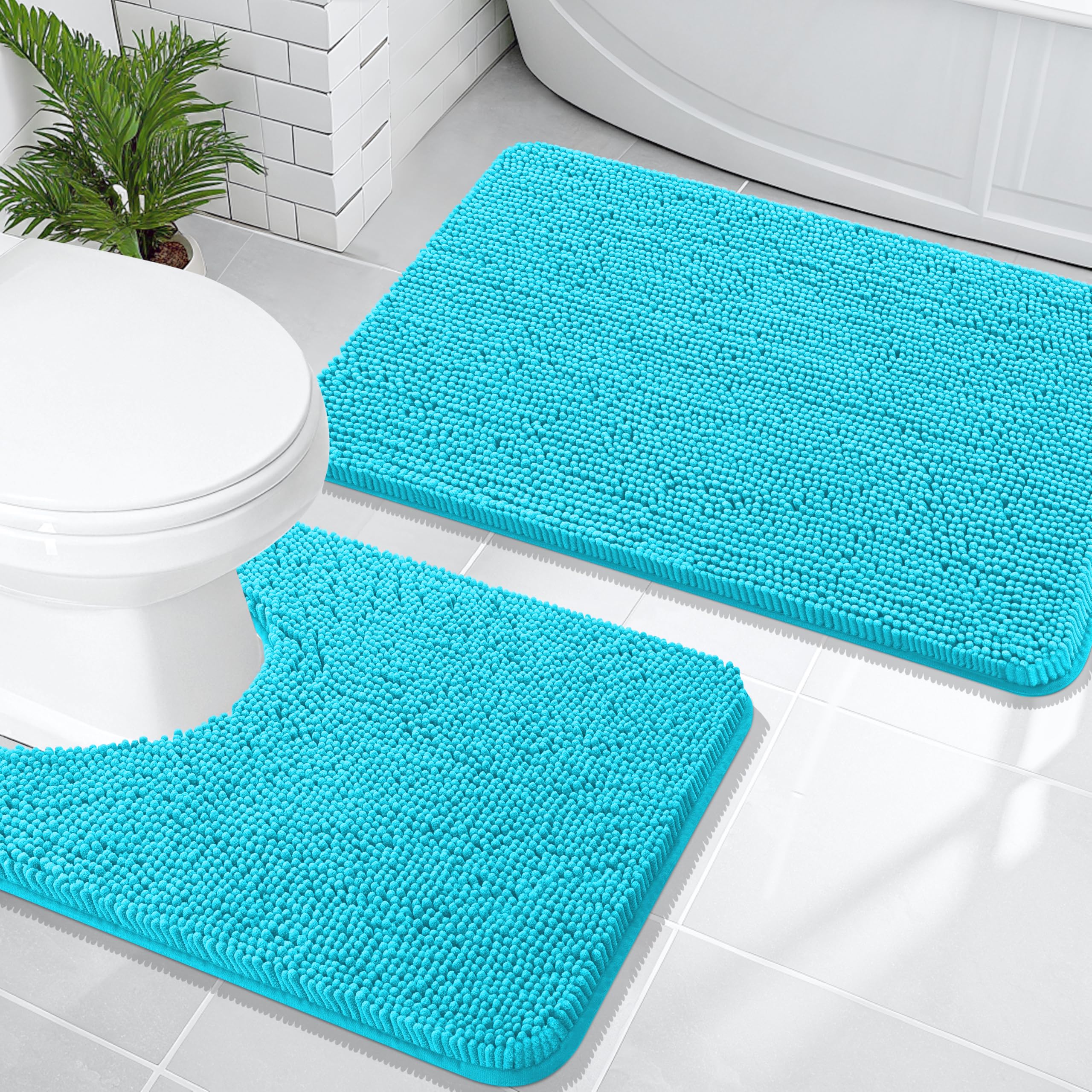 OLANLY Bathroom Rugs Sets 2 Piece, Soft Absorbent Chenille Bath Mats and U-Shaped Contour Toilet Mat Area Rug Set, Machine Washable Bath Carpet, Home Decor Accessories(30"x20"+24"x20", Grey)
