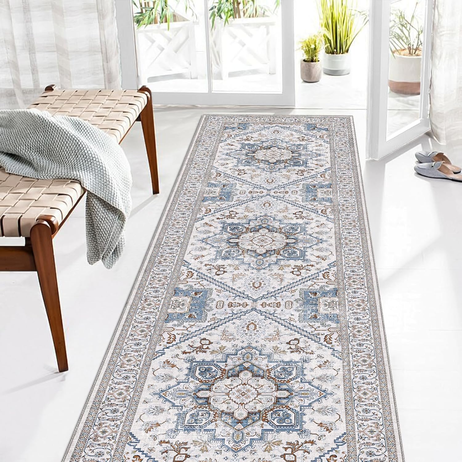 OPPODREAM Soft Area Rugs 5x7, 5x7 Washable Rug with Non Slip Backing, 5 x 7 Faux Cashmere Low-Pile Carpet, Brown