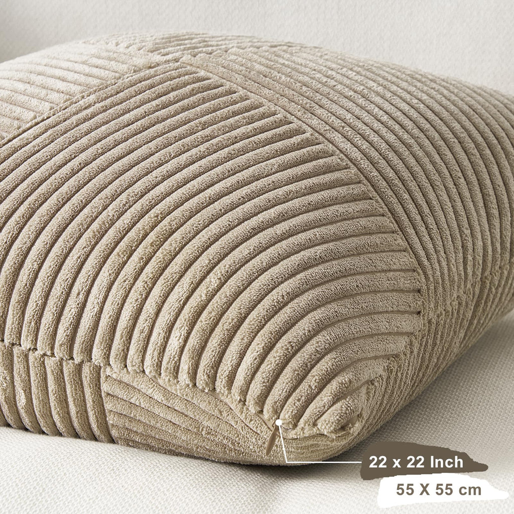 Topfinel Olive Green Decorative Throw Pillow Covers Set of 2 18x18 Inches for Couch Bed Sofa, Boho Aesthetic Home Decor, Soft Corduroy Striped Patchwork Windmill Textured Cushion Cases 45x45 cm