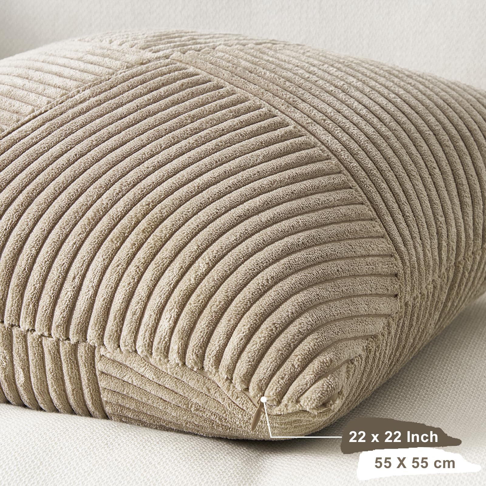 Topfinel Olive Green Decorative Throw Pillow Covers Set of 2 18x18 Inches for Couch Bed Sofa, Boho Aesthetic Home Decor, Soft Corduroy Striped Patchwork Windmill Textured Cushion Cases 45x45 cm