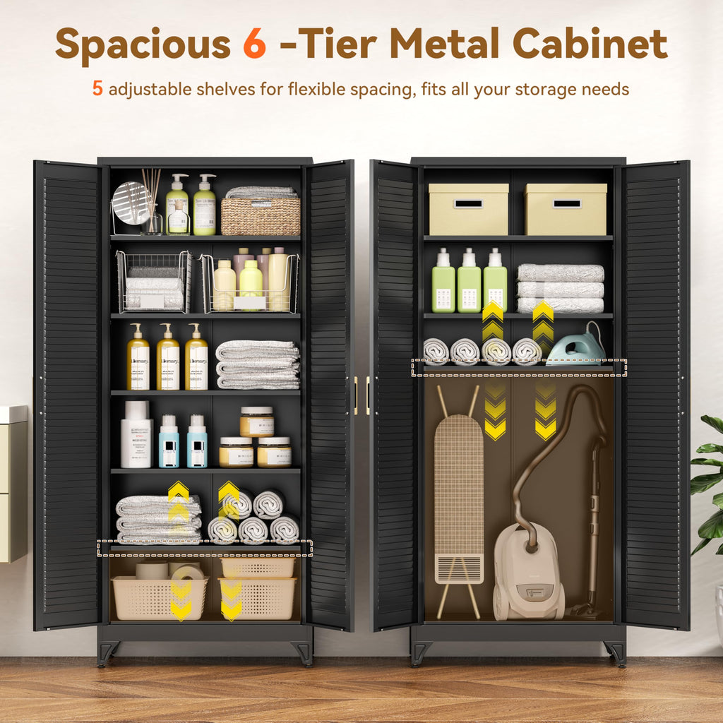 Polup White Kitchen Pantry Cabinet, 71 Inch Tall Metal Storage Cabinet with Doors and Shelves, Pantry Cabinets for Kitchen Storage, Freestanding Cupboard for Living, Dining Room, Assemble Required