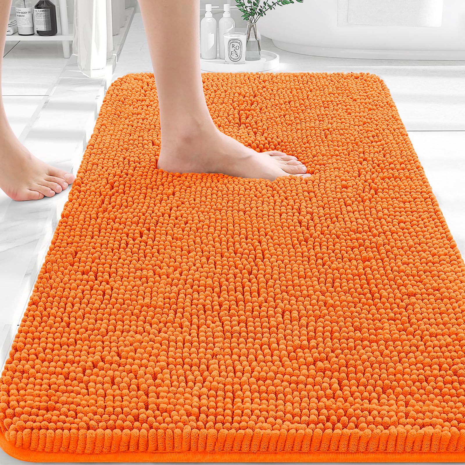 OLANLY Bathroom Rugs 30x20, Extra Soft Absorbent Chenille Bath Rugs, Rubber Backing Quick Dry, Machine Washable Bath Mats for Bathroom Floor, Tub and Shower, Home Decor Accessories, Grey