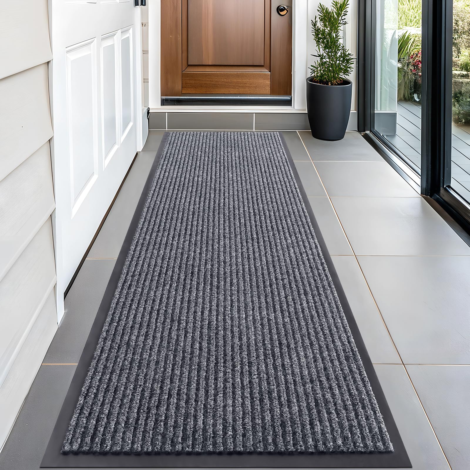 OLANLY Front Door Mat Indoor Outdoor Entrance, Waterproof Heavy Duty Doormat, Fade Resistant, Low Profile, Easy Clean Patio Porch Welcome Floor Mats for Entry, 29.5x17, Grey