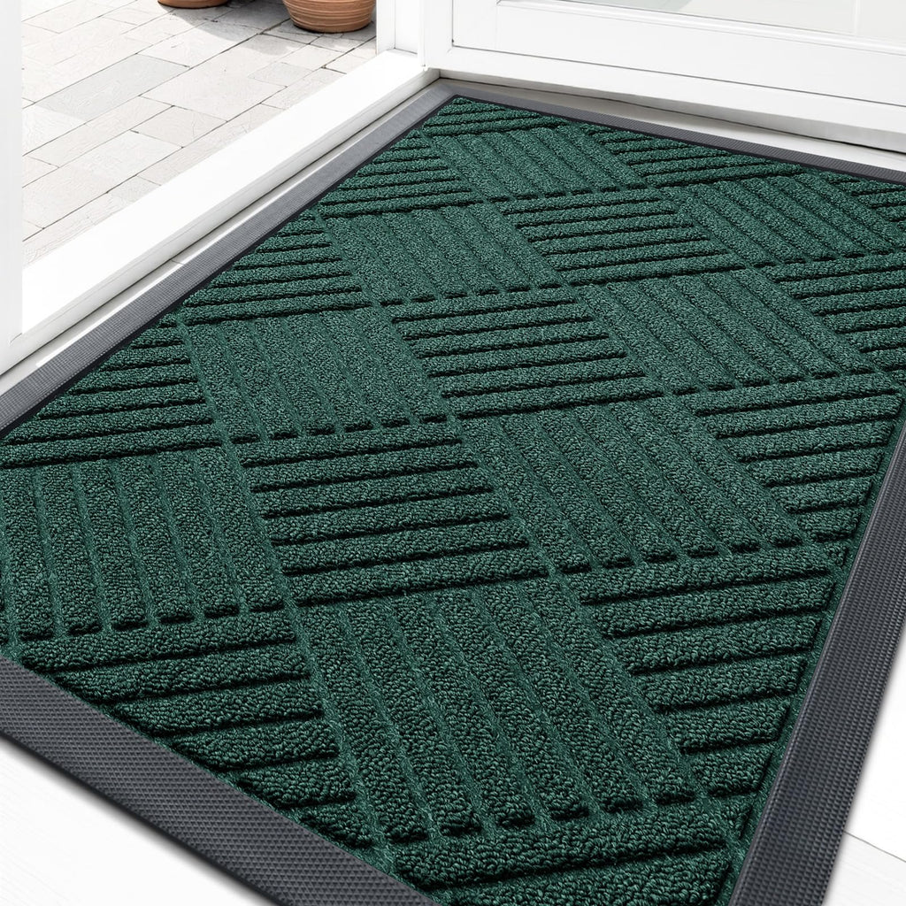 OLANLY Front Door Mat Outside Entrance 29.5x17, Absorbent, Heavy Duty Sturdy Natural Rubber Doormat Indoor Outdoor, Stain and Fade Resistant, Non-Slip Low Profile Floor Mat for Entryway, Grey Diamond