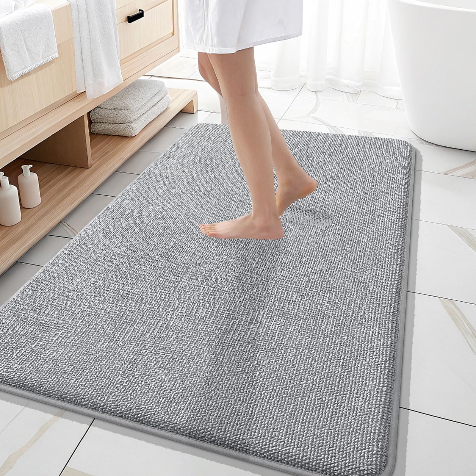 OLANLY Thick Memory Foam Bath Mat Rug 30x20, Extra Soft Absorbent Bathroom Rugs, Quick Dry Bath Mats, Non-Slip, Machine Washable Carpet for Bathroom, Tub and Shower, Home Decor Accessories, Grey