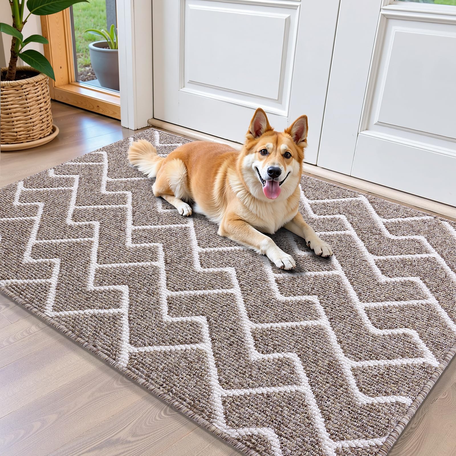 OLANLY Front Door Mat, Non-Slip Rubber Backing, Dirt Resistant and Absorbent, Washable, Easy to Clean Low-Profile Indoor Doormat for Back Door, Entryway, Inside Entrance, 32x20, Grey
