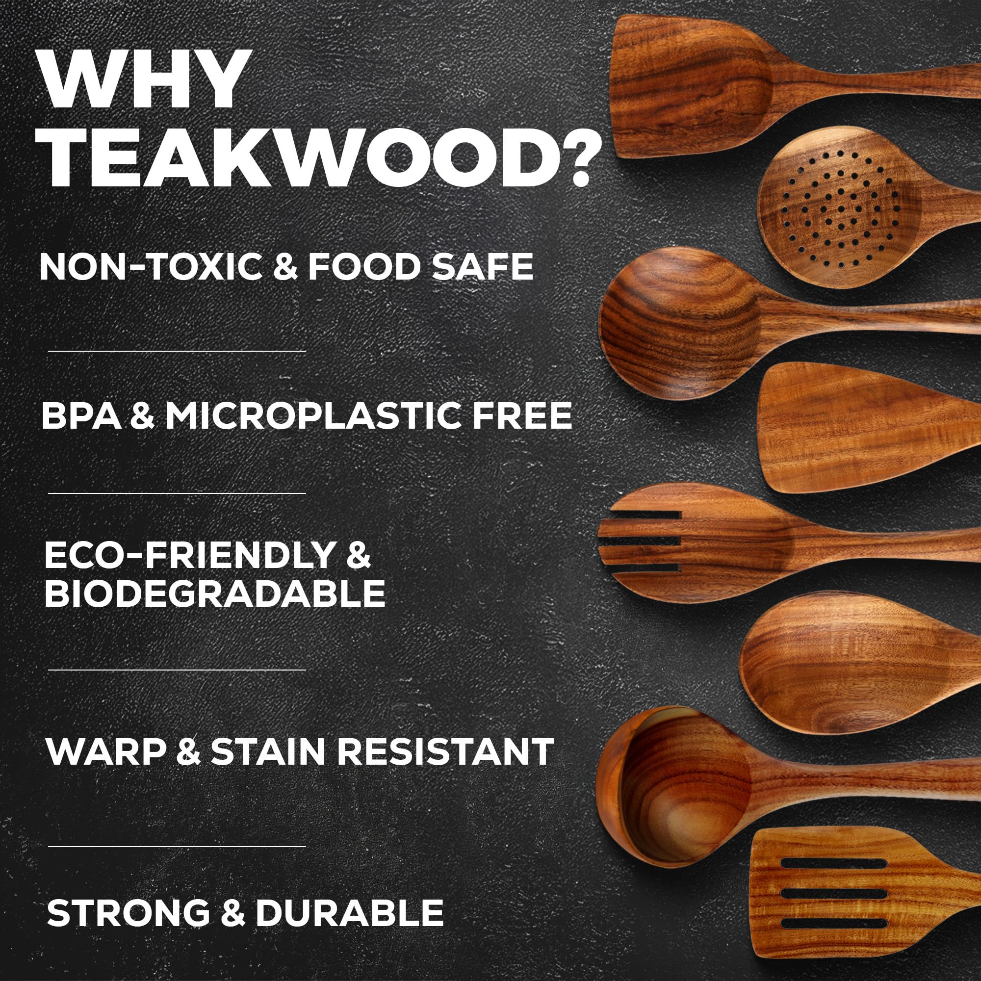 Zulay Kitchen 6 Piece Wooden Spoons for Cooking – Natural Teak Wooden Utensil Set, Easy to Clean, Durable, Smooth with Comfort Grip - Non Toxic Wooden Cooking Utensil Sets