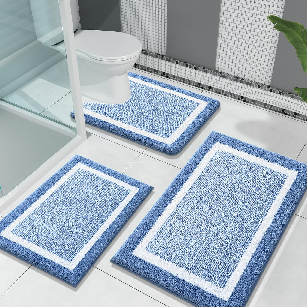 OLANLY Bathroom Rugs Sets 3 Piece, Soft Absorbent Microfiber Bath Mats and U-Shaped Contour Toilet Rug, Home Decor Accessories, Non-Slip, Bath Mat Set for Bathroom (30"x20"+24"x16"+24"x20", Grey)