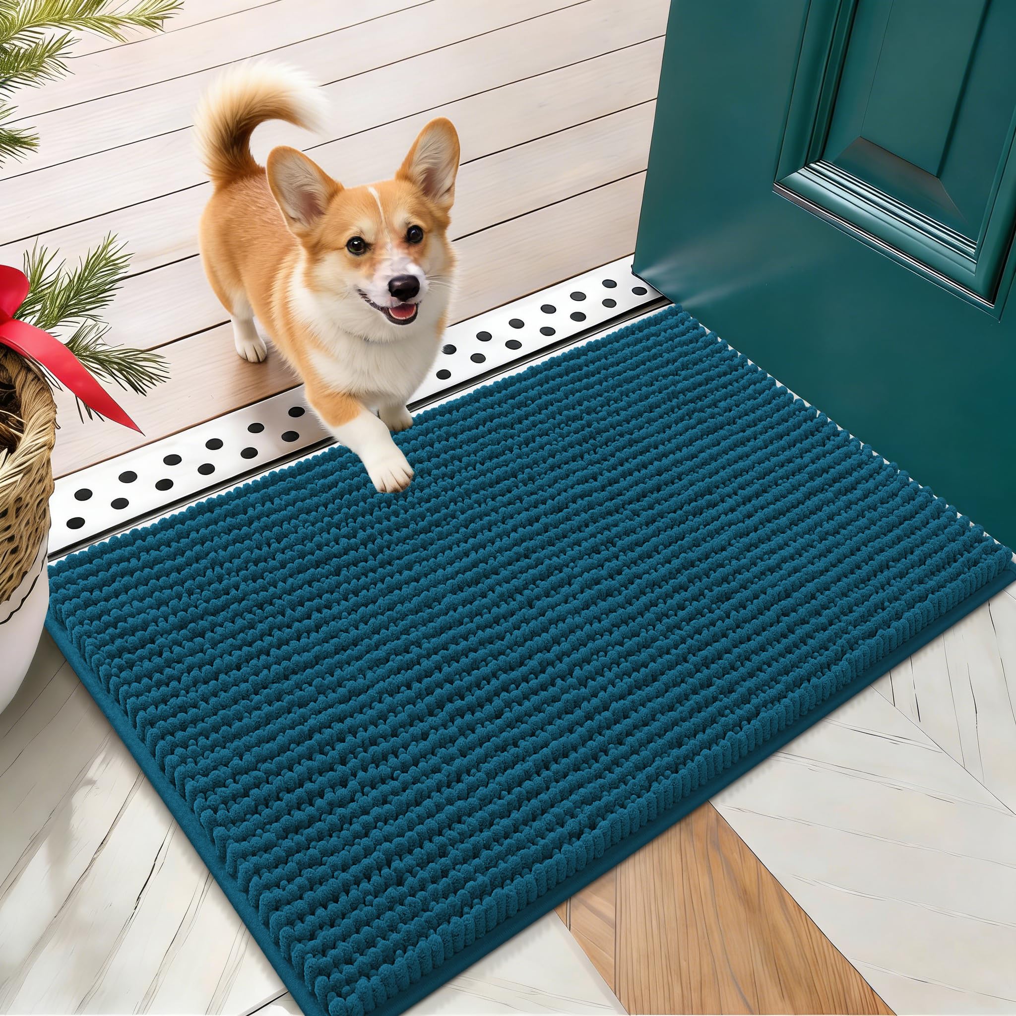 OLANLY Dog Door Mat for Muddy Paws 30x20, Ultra Absorbent Chenille Mud Doormat, Non-Slip Washable and Dirt Trapping Doormat for Indoor Entryway, Quick-Dry Indoor Pet Bed Mats for Dogs, Grey