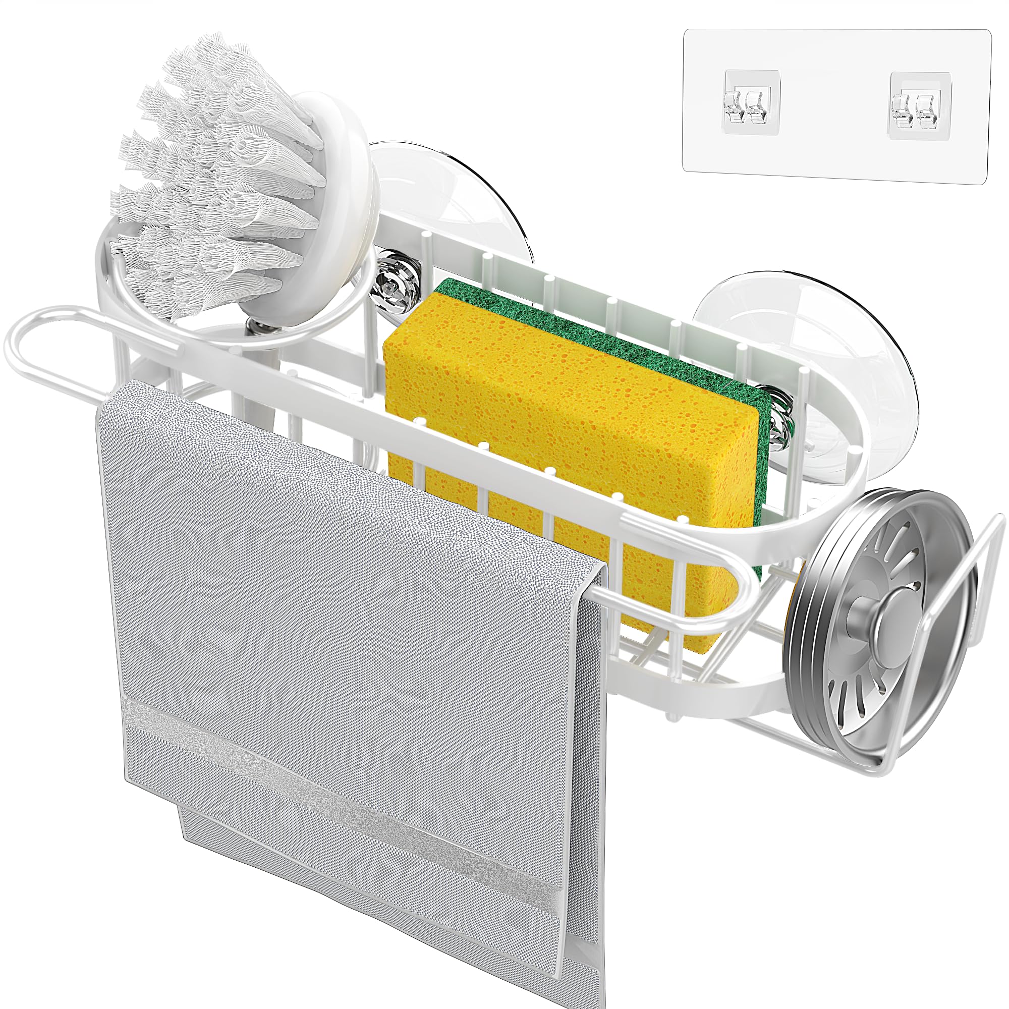 Cisily Organizador de Fregadero de Cocina con Soporte para Esponja en el Fregadero, Organizador de Fregadero de Cocina de Acero Inoxidable, Soporte para Cepillo, Percha para Paños de Platos, Soporte