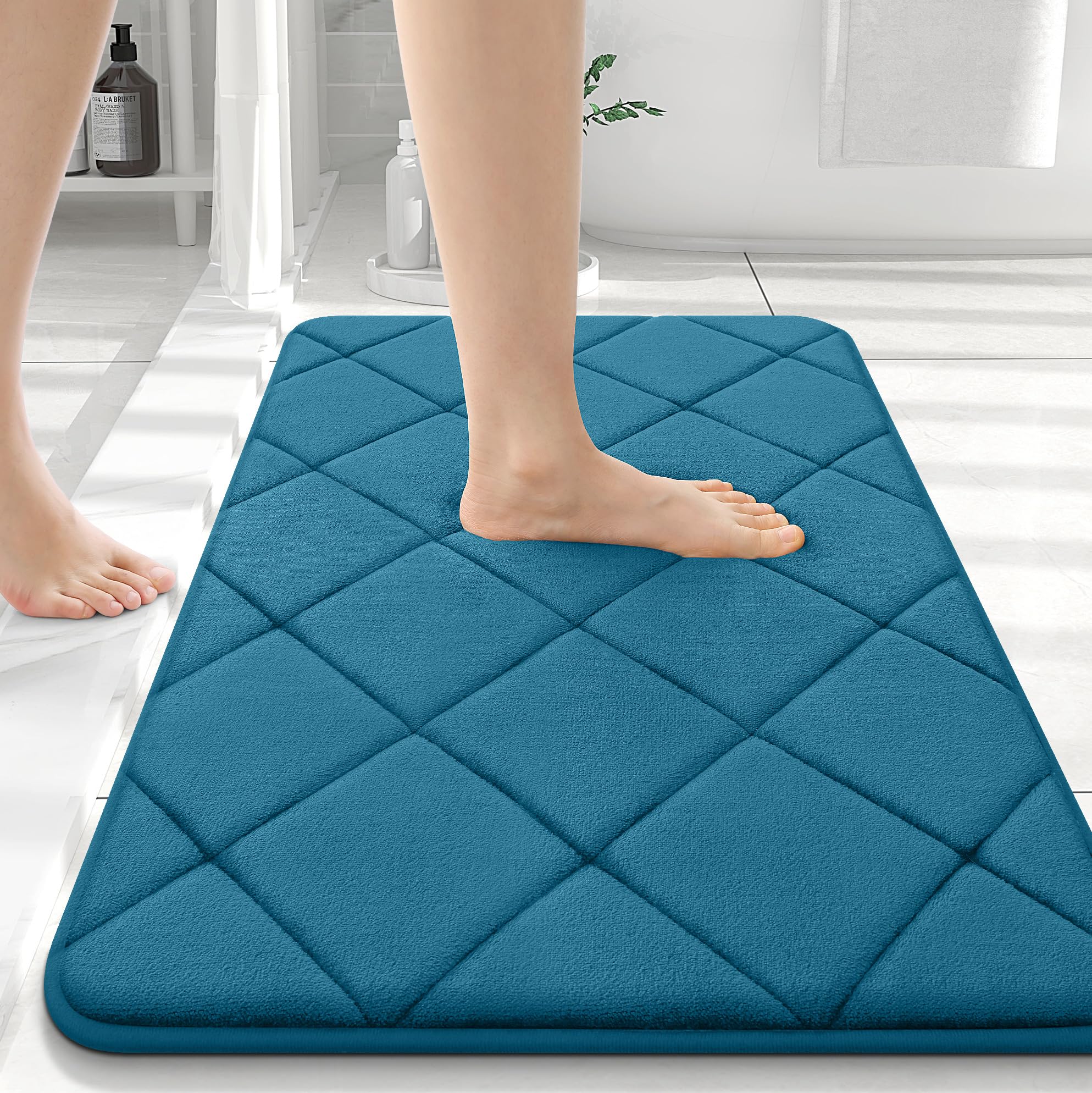 OLANLY Memory Foam Bath Mat 30x20, Ultra Soft and Absorbent Bathroom Rugs, Machine Washable, Comfortable Bath Carpet for Bathroom Floor, Tub and Shower, Black