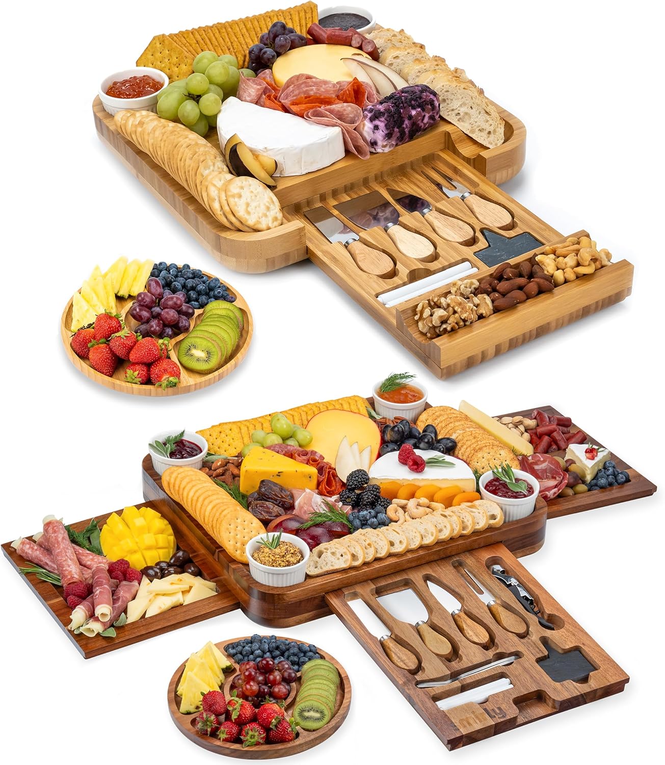 3 Side Acacia & 1 Side Bamboo Charcuterie Board Set