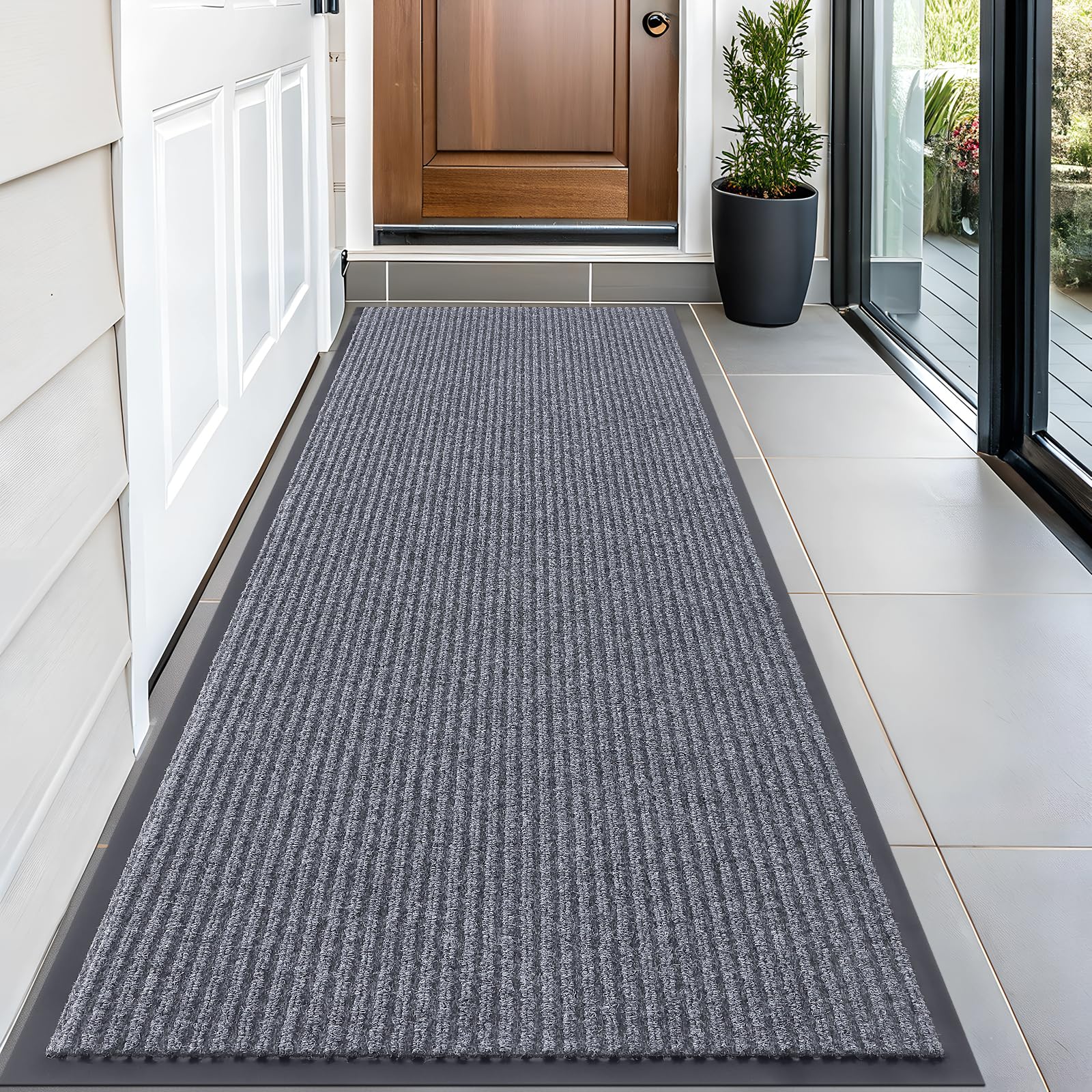 OLANLY Front Door Mat Indoor Outdoor Entrance, Waterproof Heavy Duty Doormat, Fade Resistant, Low Profile, Easy Clean Patio Porch Welcome Floor Mats for Entry, 29.5x17, Grey