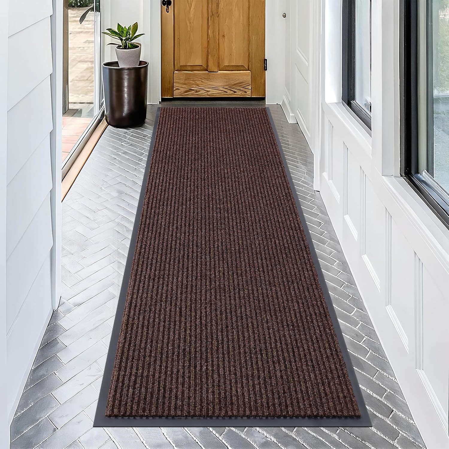 OLANLY Front Door Mat Indoor Outdoor Entrance, Waterproof Heavy Duty Doormat, Fade Resistant, Low Profile, Easy Clean Patio Porch Welcome Floor Mats for Entry, 29.5x17, Beige