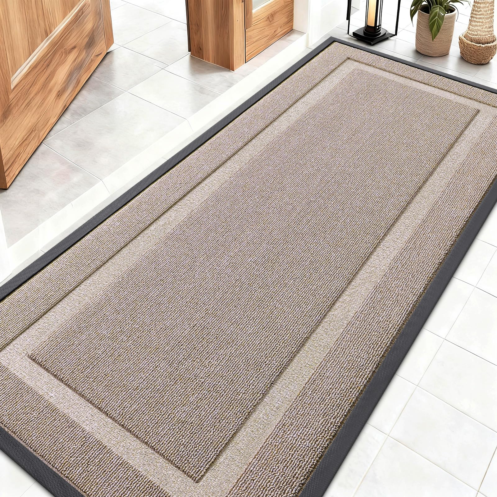 OLANLY Front Door Mat Indoor Outdoor Entrance, Waterproof All-Season, All-Weather Doormat, Sturdy Natural Rubber, Fade Resistant, Low Profile, Easy Clean Patio Porch Entryway Mat, 29.5x17, Black