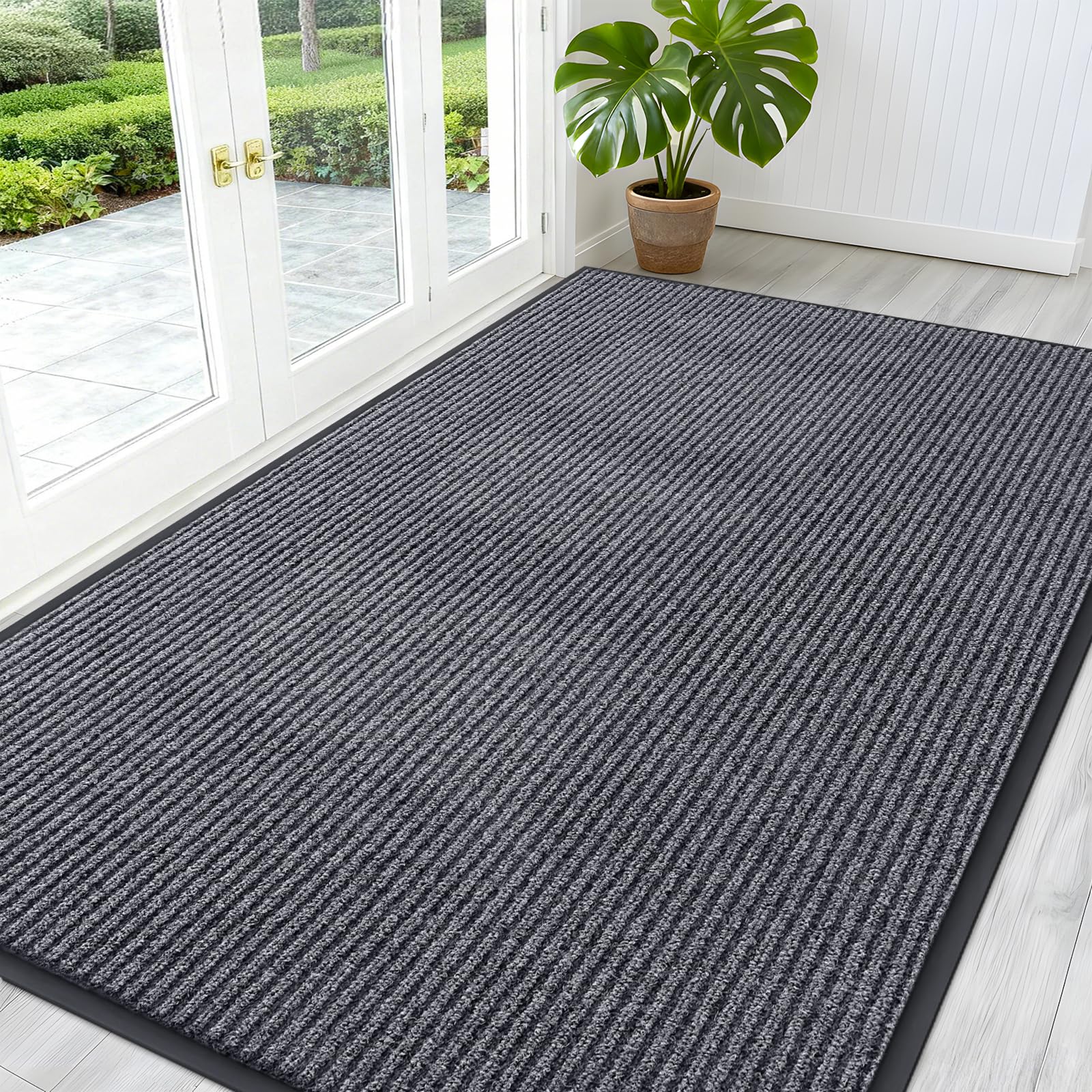OLANLY Front Door Mat Indoor Outdoor Entrance, Waterproof Heavy Duty Doormat, Fade Resistant, Low Profile, Easy Clean Patio Porch Welcome Floor Mats for Entry, 29.5x17, Grey