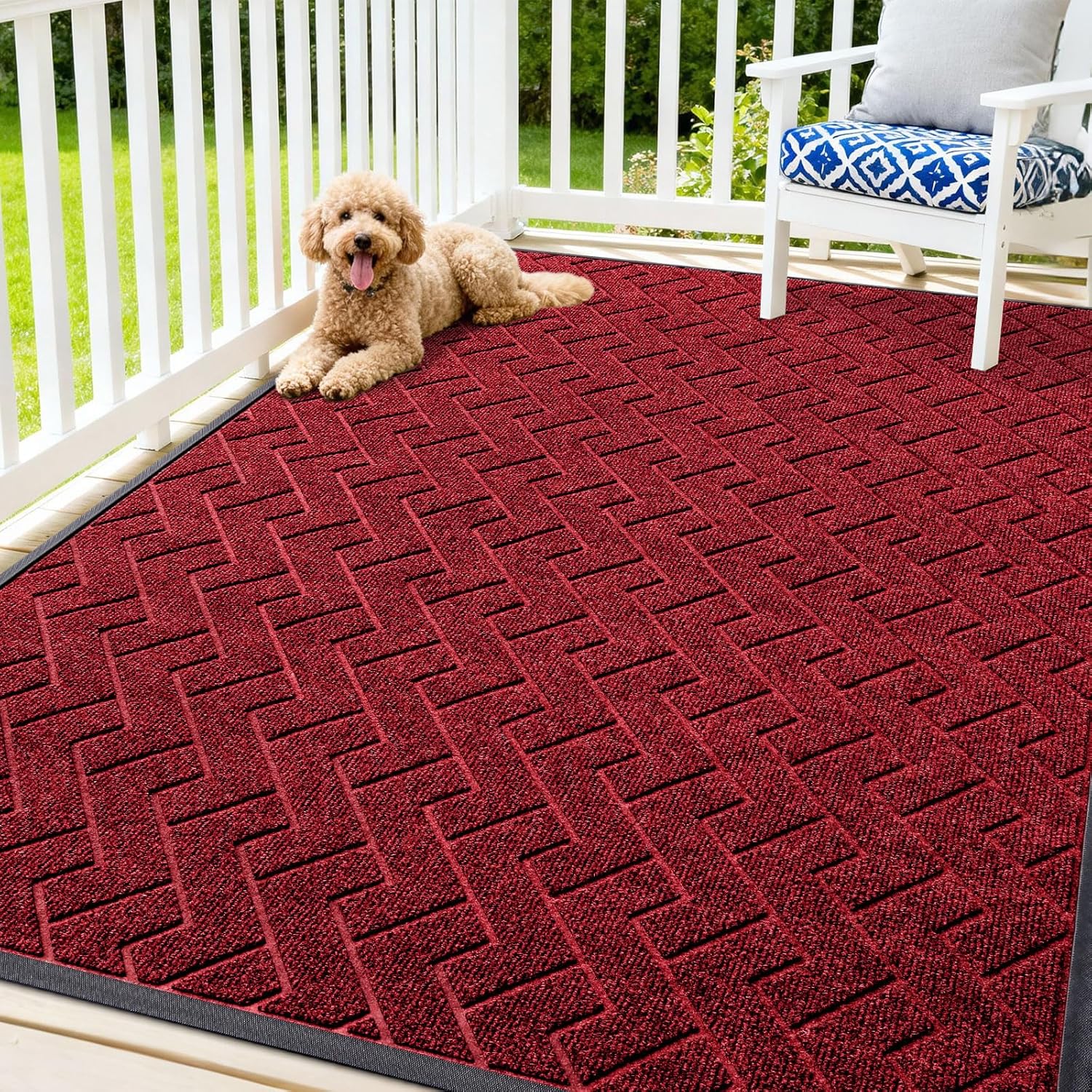 OLANLY Front Door Mat Indoor Outdoor Entrance, Waterproof All-Season, All-Weather Doormat, Sturdy Natural Rubber, Fade Resistant, Low Profile, Easy Clean Patio Porch Entryway Mat, 29.5x17, Beige
