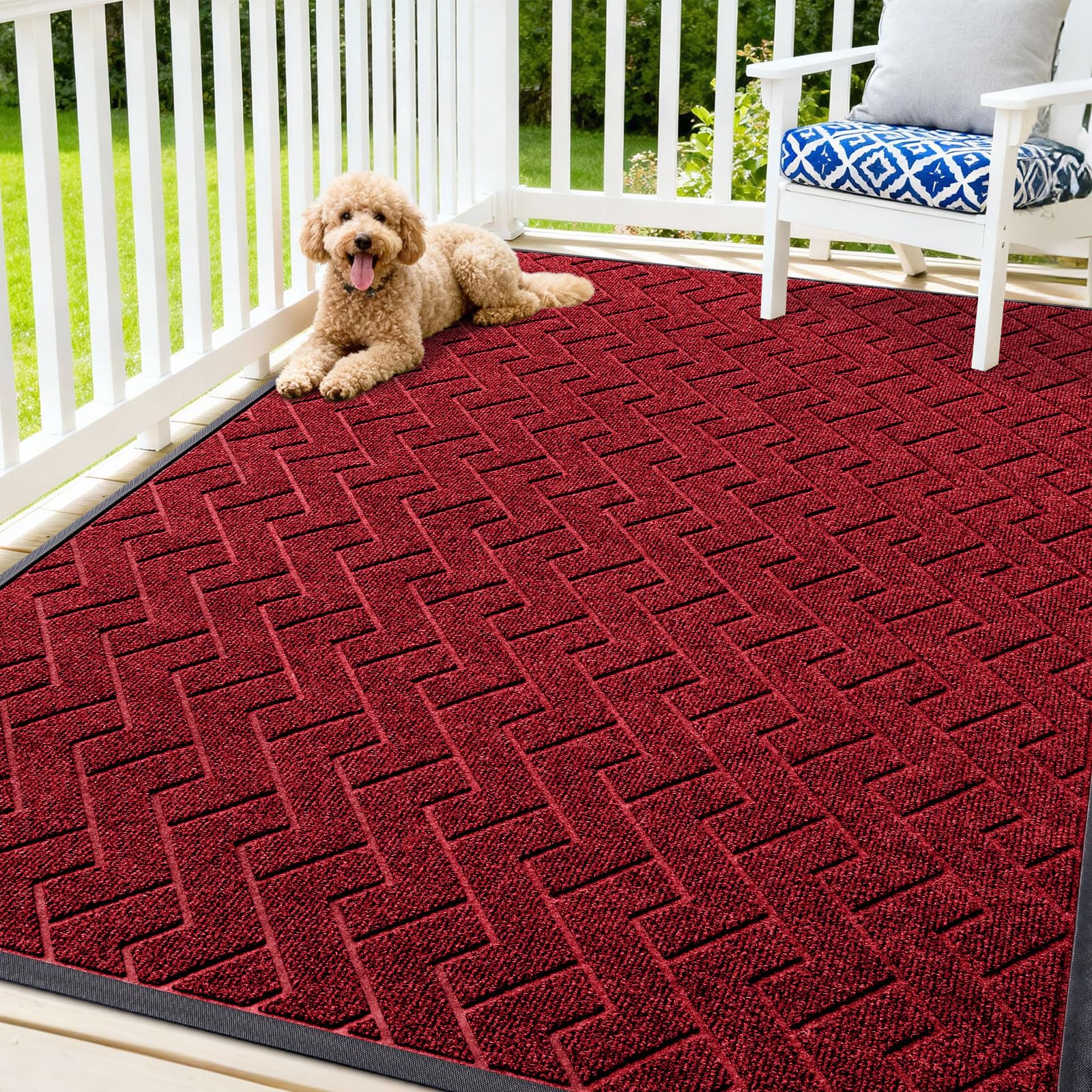 OLANLY Front Door Mat Indoor Outdoor Entrance, Waterproof All-Season, All-Weather Doormat, Sturdy Natural Rubber, Fade Resistant, Low Profile, Easy Clean Patio Porch Entryway Mat, 29.5x17, Black