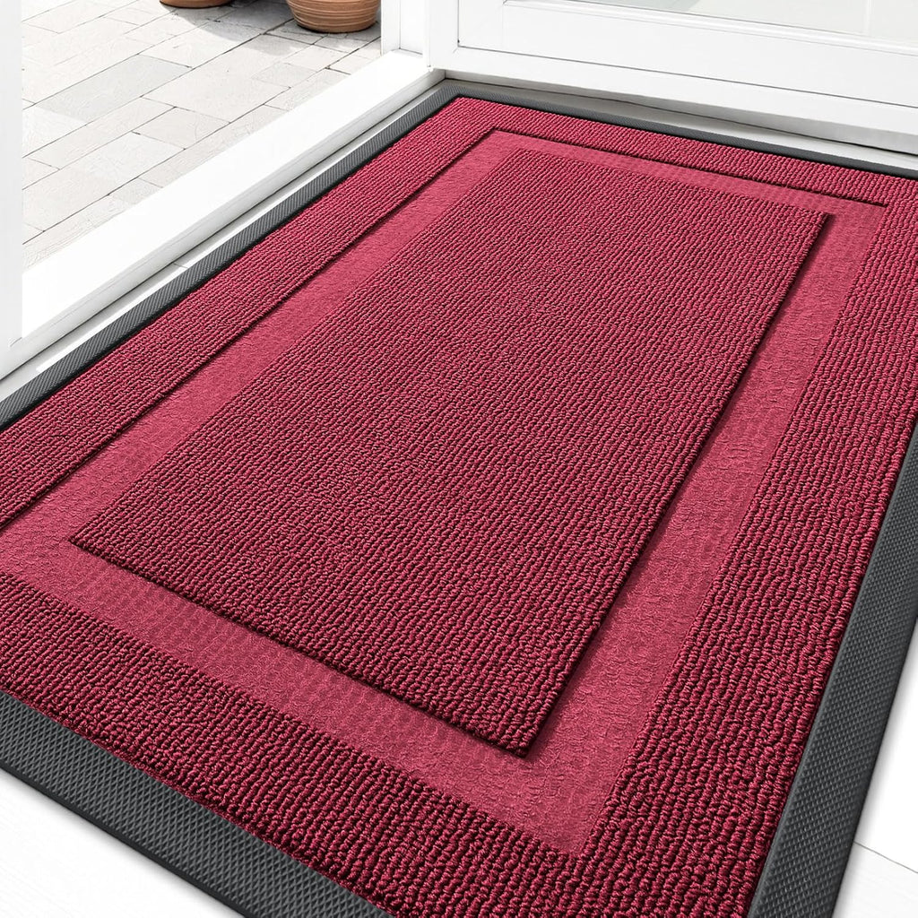 OLANLY Front Door Mat Indoor Outdoor Entrance, Waterproof All-Season, All-Weather Doormat, Sturdy Natural Rubber, Fade Resistant, Low Profile, Easy Clean Patio Porch Entryway Mat, 29.5x17, Beige
