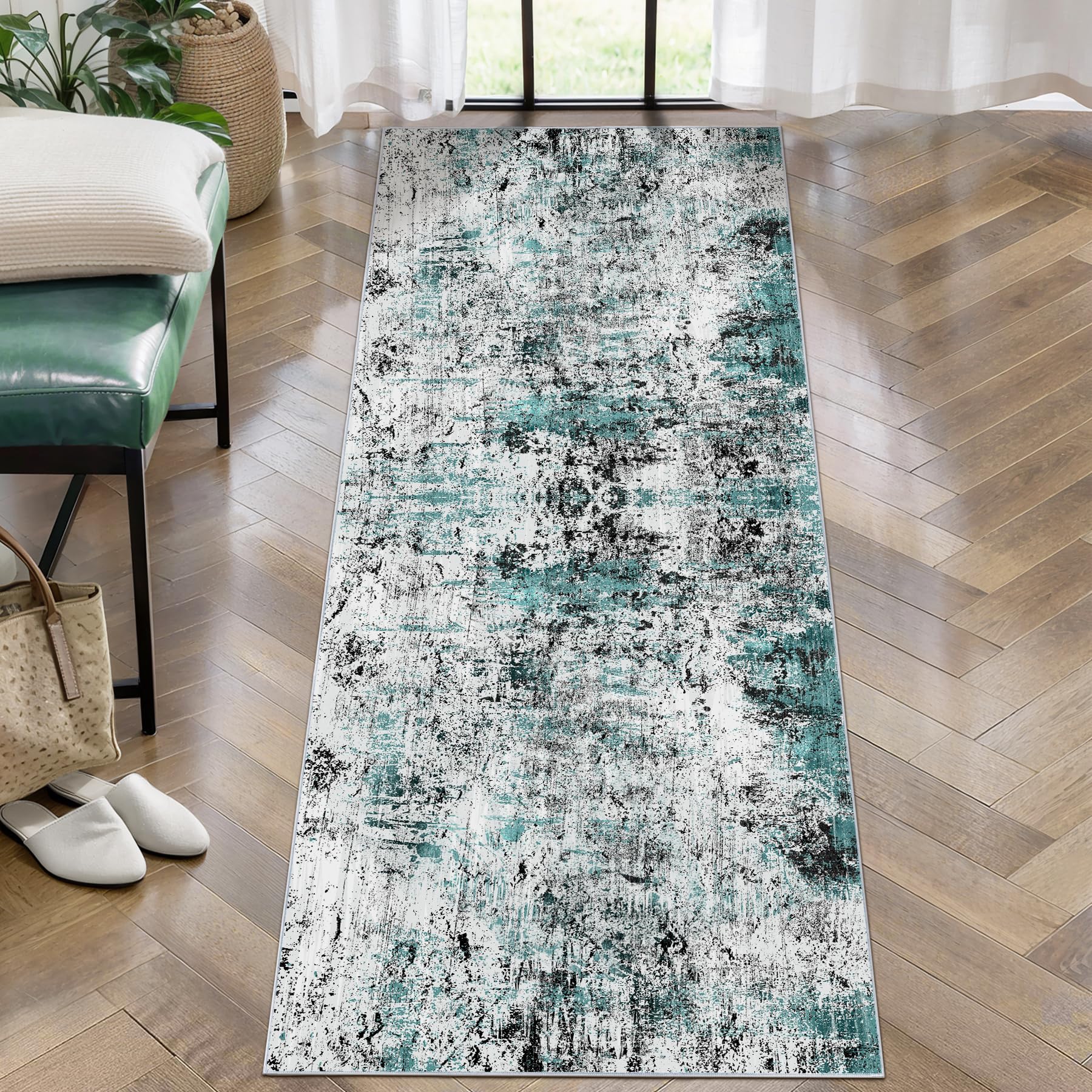 Ciicool Modern Abstract Area Rug 2x3 Washable Small Entryway Rug, Non-Slip Low Pile Throw Rug, Foldable Kitchen Bathroom Rugs, Blue Grey Floor Carpet for Entrance Living Room Bedroom Indoor Doormat