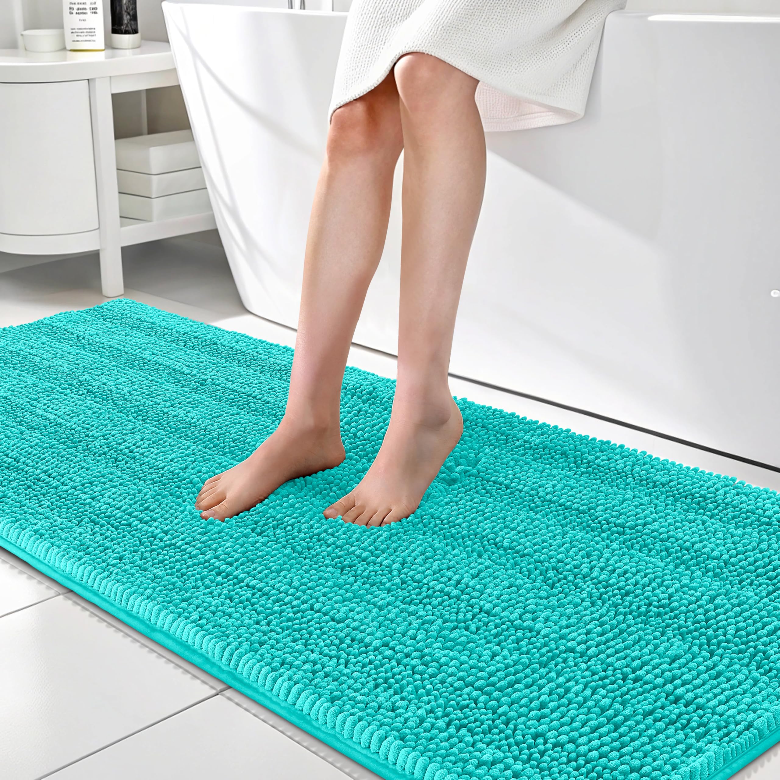 OLANLY Thick Bathroom Rugs 30x20, Extra Soft Absorbent Chenille Striped Bath Rugs, Rubber Backing, Machine Wash Dry, Bath Mats for Bathroom Floor, Tub and Shower, Home Decor Accessories, Grey