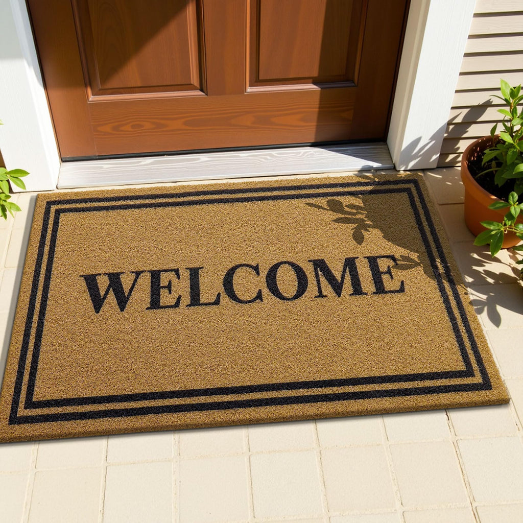 OLANLY Front Door Mat, Low Profile Doormat, Stain and Fade Resistant, Easy to Clean, for Indoor and Outdoor Entrances, Patio Porch or Entryway, Brown (30x17 Inch, Home Sweet Home)