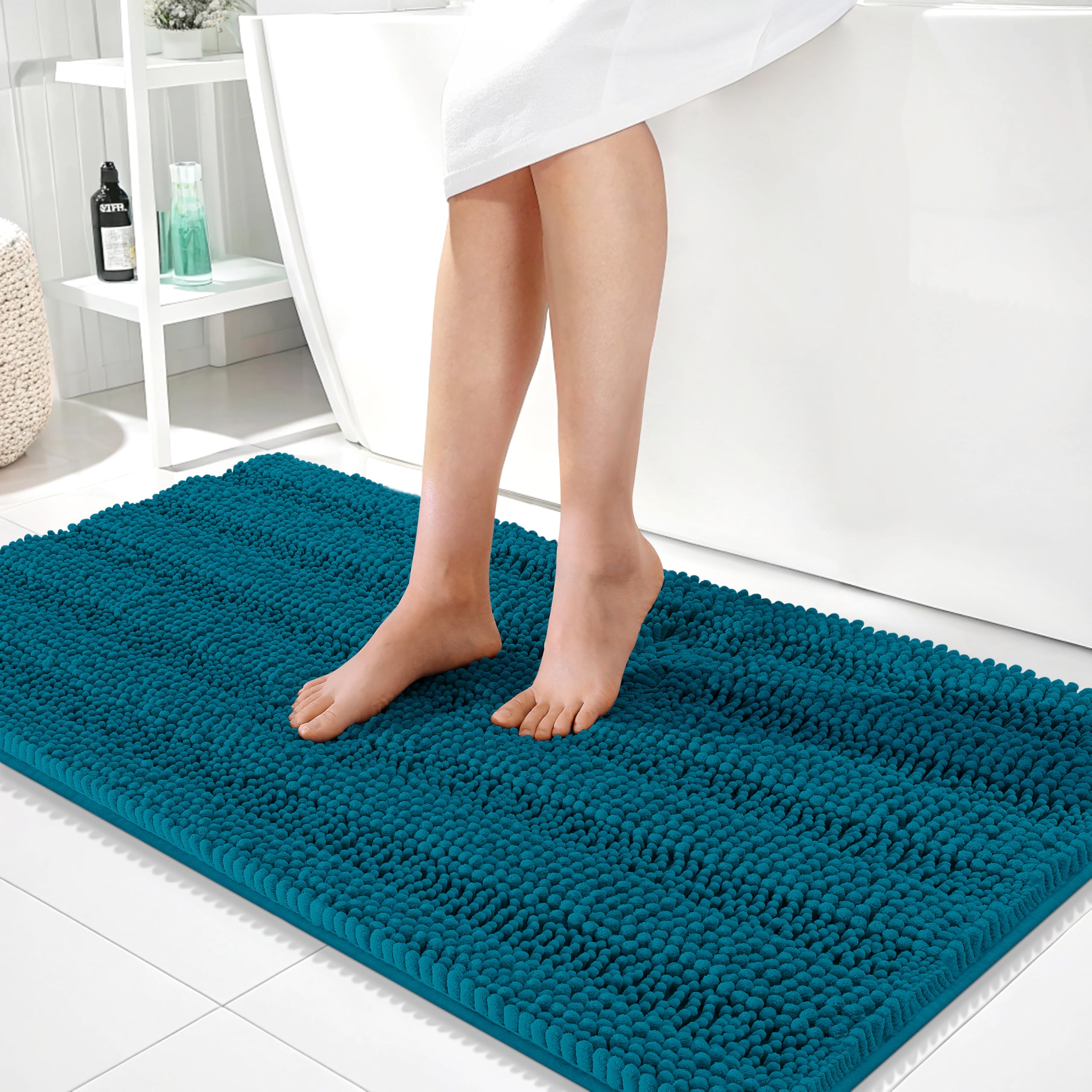 OLANLY Thick Bathroom Rugs 30x20, Extra Soft Absorbent Chenille Striped Bath Rugs, Rubber Backing, Machine Wash Dry, Bath Mats for Bathroom Floor, Tub and Shower, Home Decor Accessories, Grey