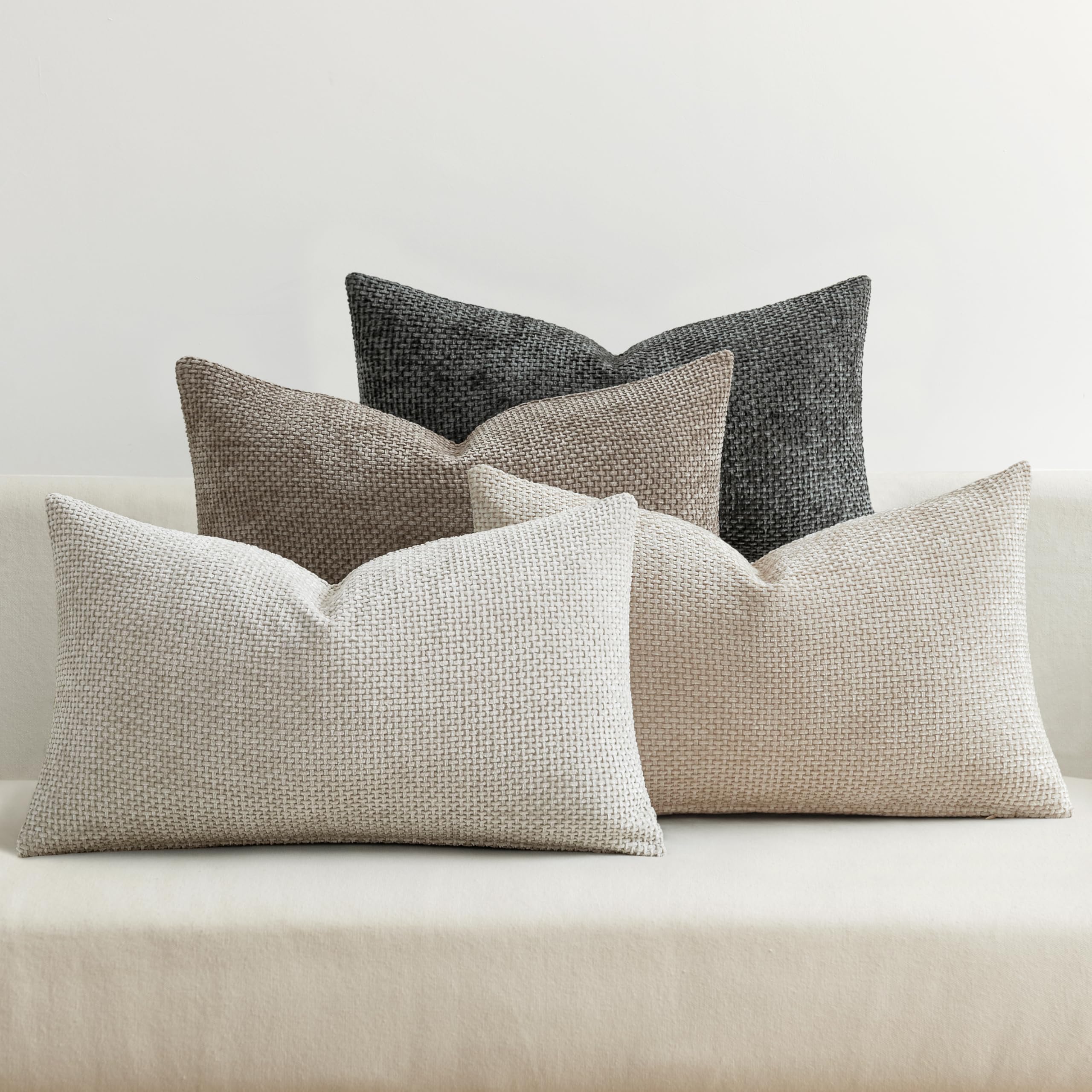 MIULEE Pack of 4 Couch Throw Pillow Covers 18x18 Inch Neutral Blue Soft Decorative Chenille Pillow Covers Farmhouse Accent Cushion Covers for Boho Western Spring Coastal Decor Sofa Bed Living Room