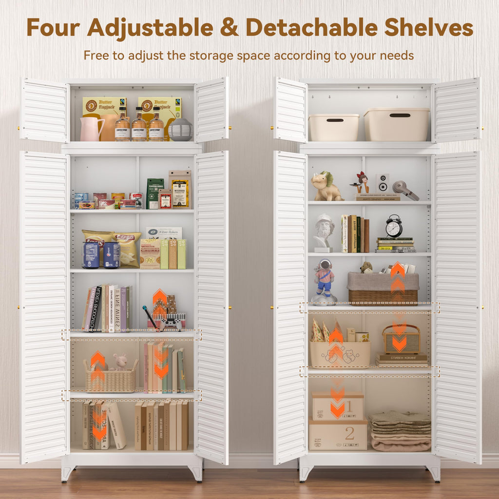Polup White Kitchen Pantry Cabinet, 71 Inch Tall Metal Storage Cabinet with Doors and Shelves, Pantry Cabinets for Kitchen Storage, Freestanding Cupboard for Living, Dining Room, Assemble Required