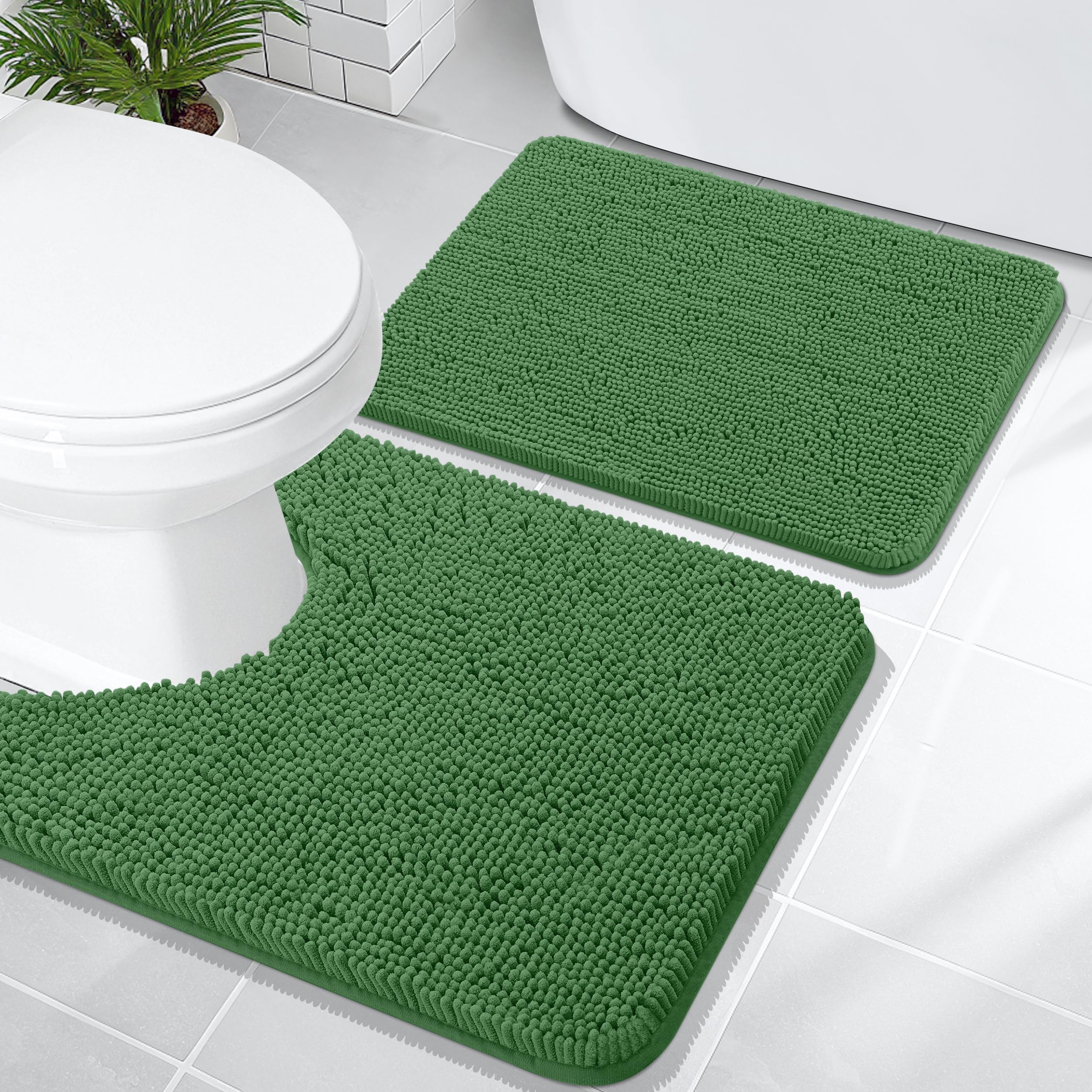 OLANLY Bathroom Rugs Sets 2 Piece, Soft Absorbent Chenille Bath Mats and U-Shaped Contour Toilet Mat Area Rug Set, Machine Washable Bath Carpet, Home Decor Accessories(30"x20"+24"x20", Grey)